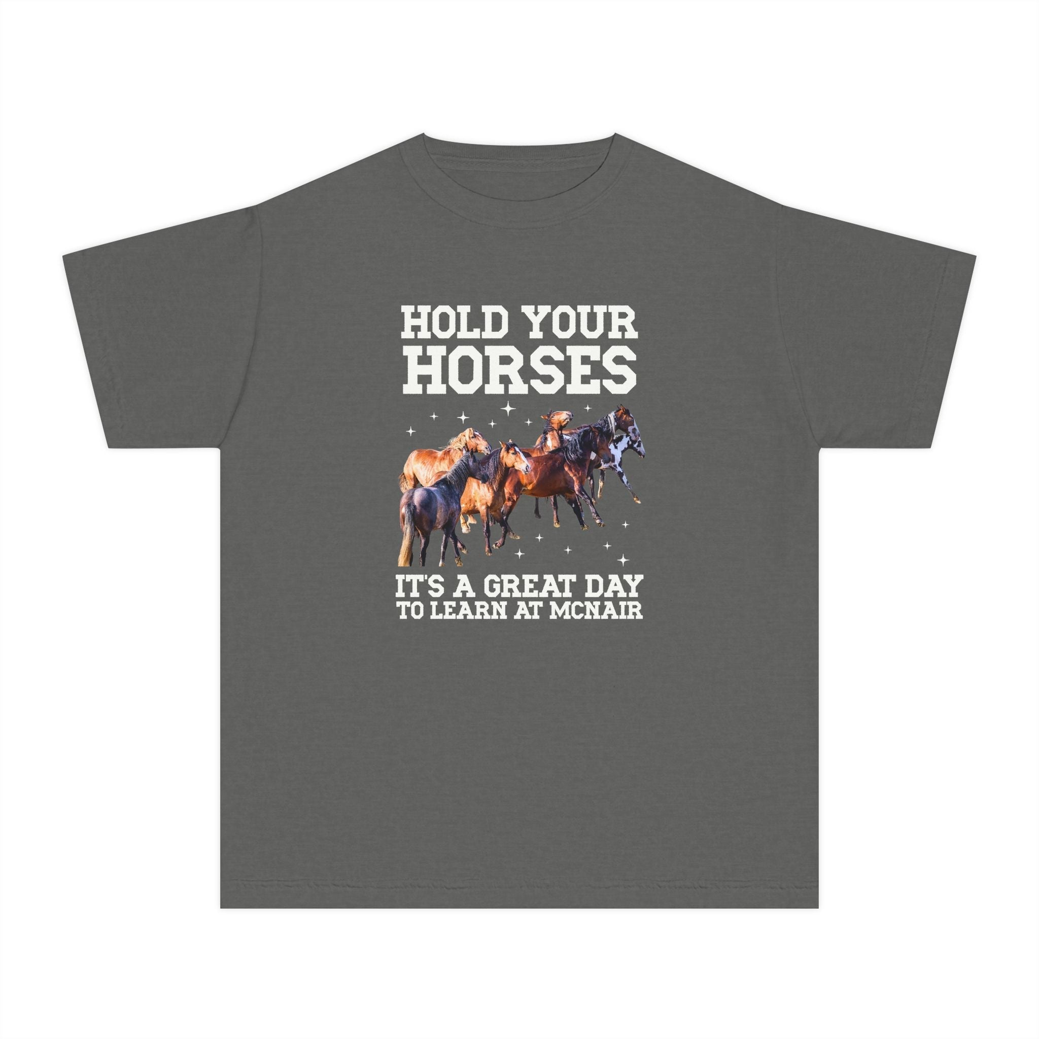 McNair Middle School Kids Tee Shirt: Hold Your Horses | FPS + Opal and June Kids Tee Shirt, Fayetteville Public Schools - Opal and June