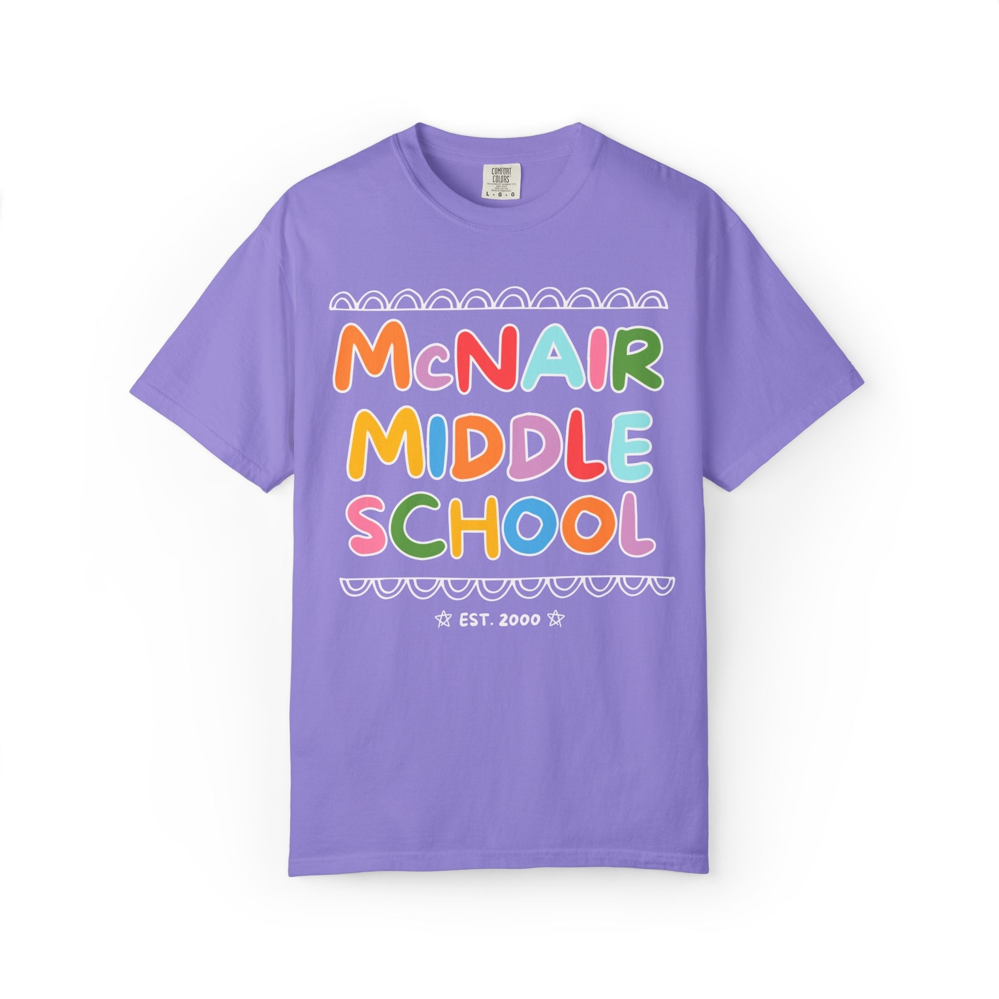 McNair Middle School Tee Shirt: Rainbow Letters | FPS + Opal and June Tee Shirt, Fayetteville Public Schools - Opal and June