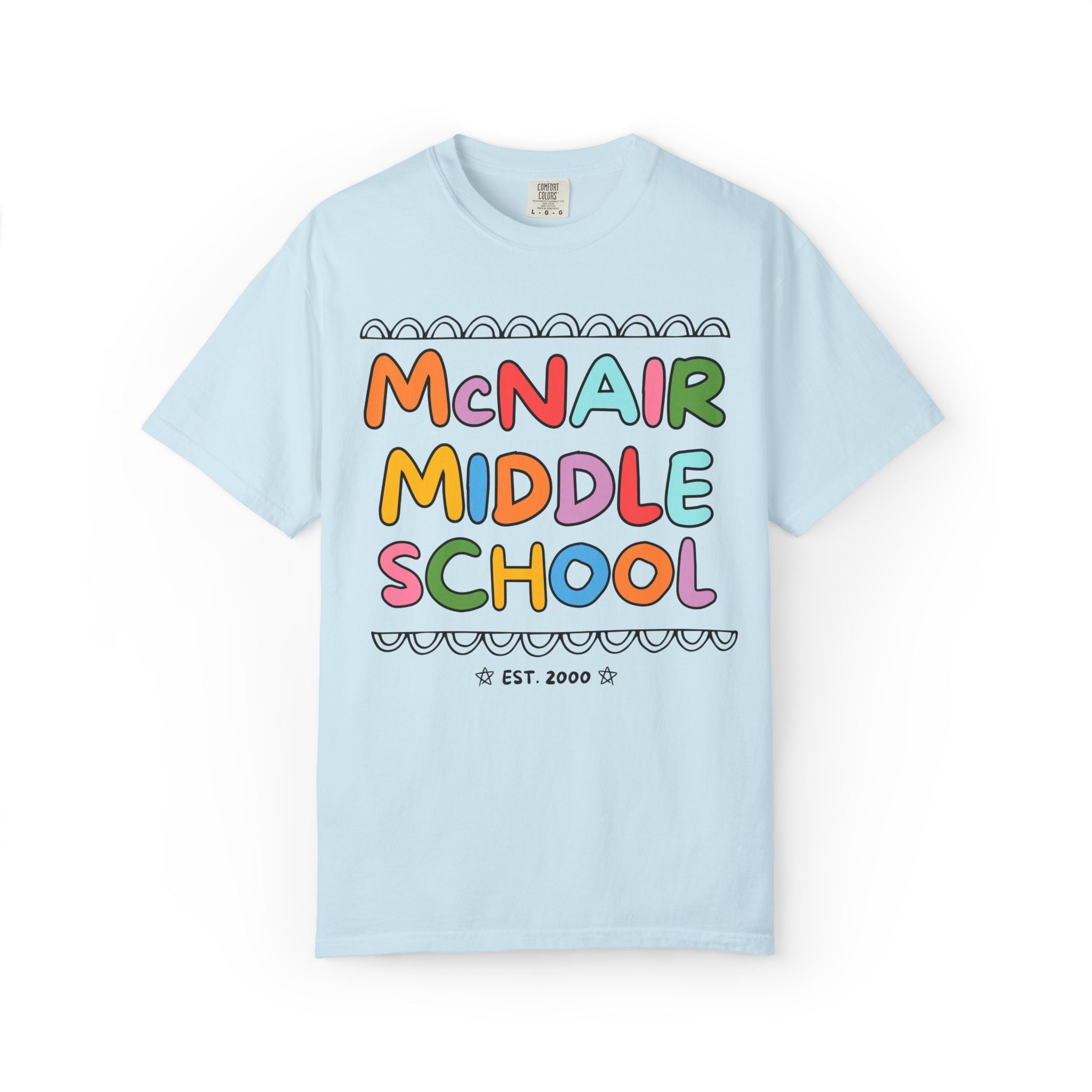 McNair Middle School Tee Shirt: Rainbow Letters | FPS + Opal and June Tee Shirt, Fayetteville Public Schools - Opal and June