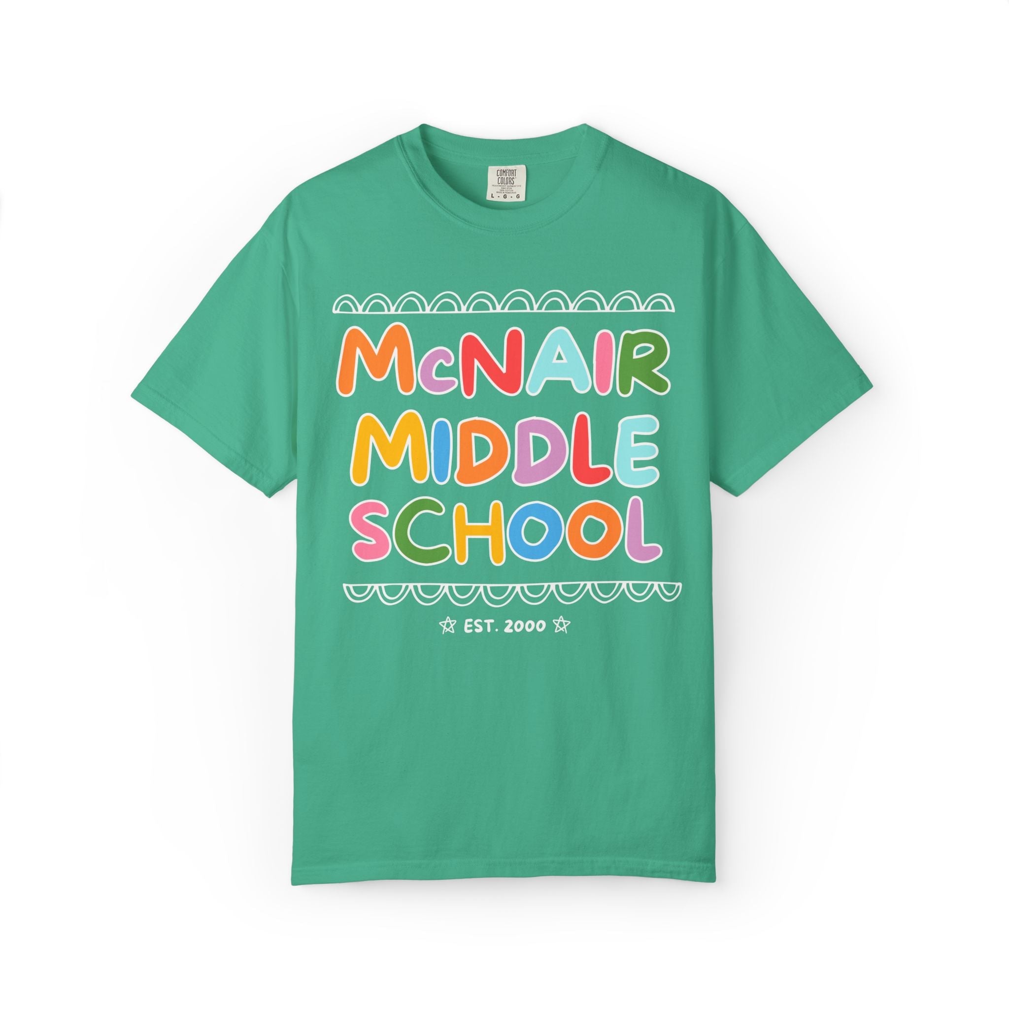 McNair Middle School Tee Shirt: Rainbow Letters | FPS + Opal and June Tee Shirt, Fayetteville Public Schools - Opal and June