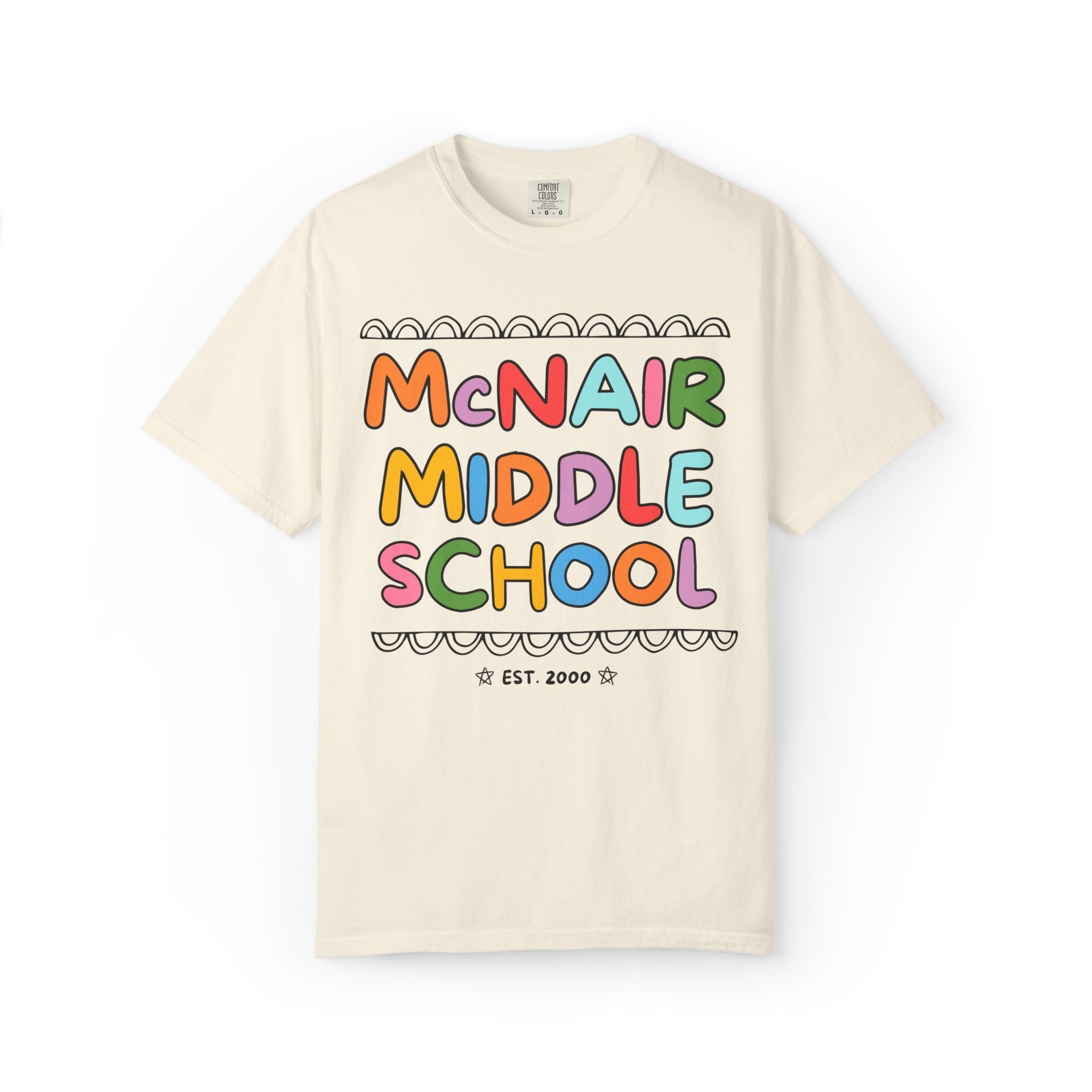 McNair Middle School Tee Shirt: Rainbow Letters | FPS + Opal and June Tee Shirt, Fayetteville Public Schools - Opal and June