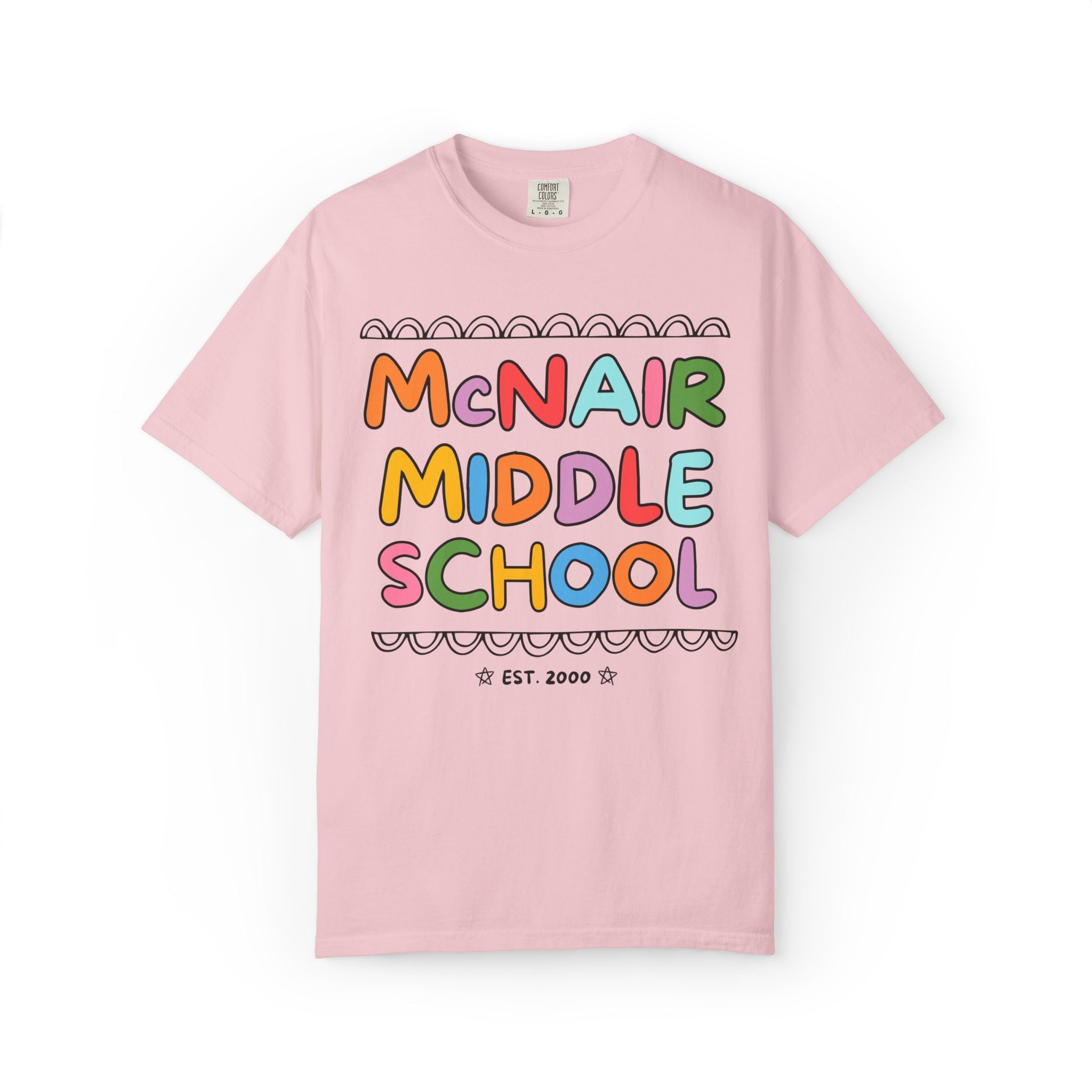 McNair Middle School Tee Shirt: Rainbow Letters | FPS + Opal and June Tee Shirt, Fayetteville Public Schools - Opal and June