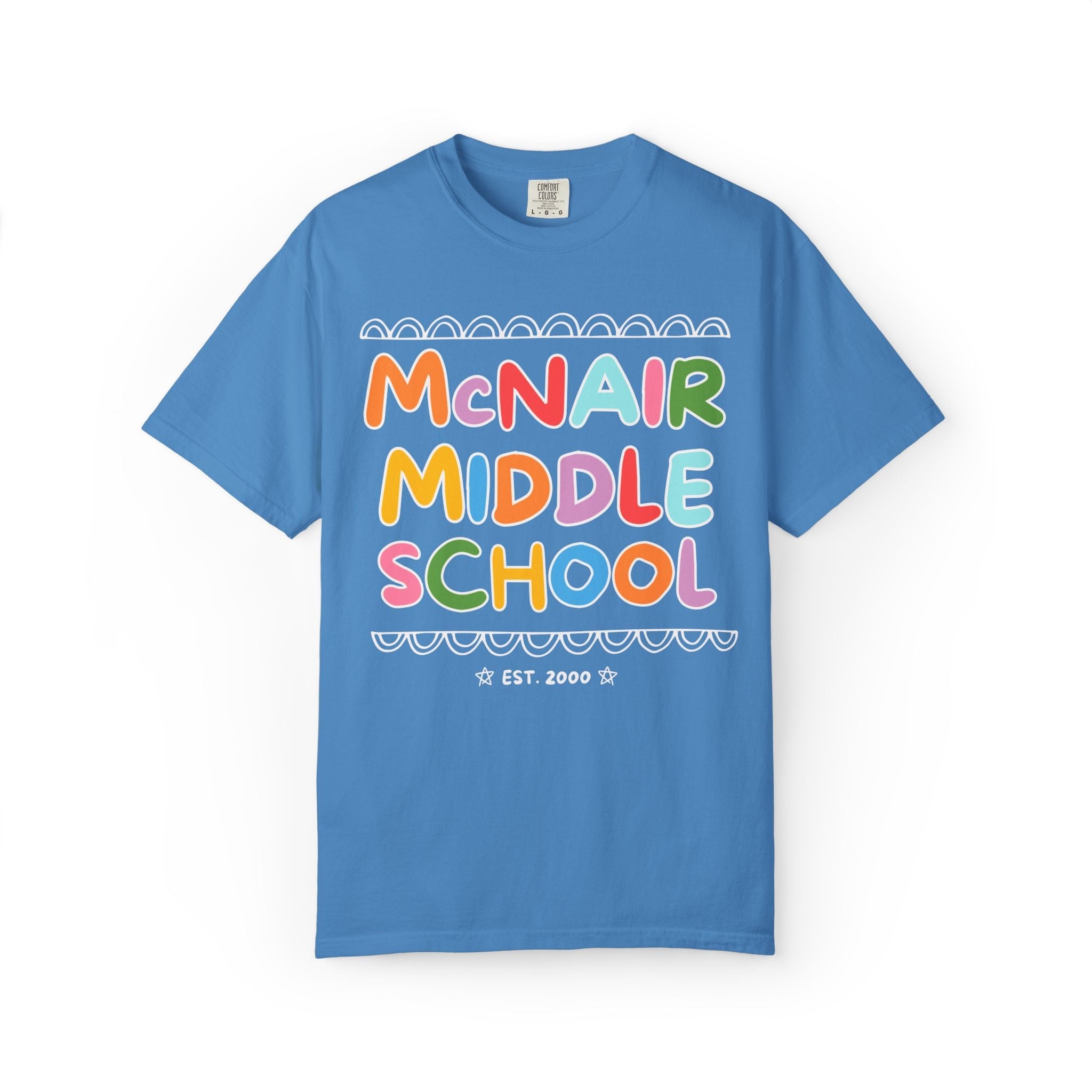 McNair Middle School Tee Shirt: Rainbow Letters | FPS + Opal and June Tee Shirt, Fayetteville Public Schools - Opal and June