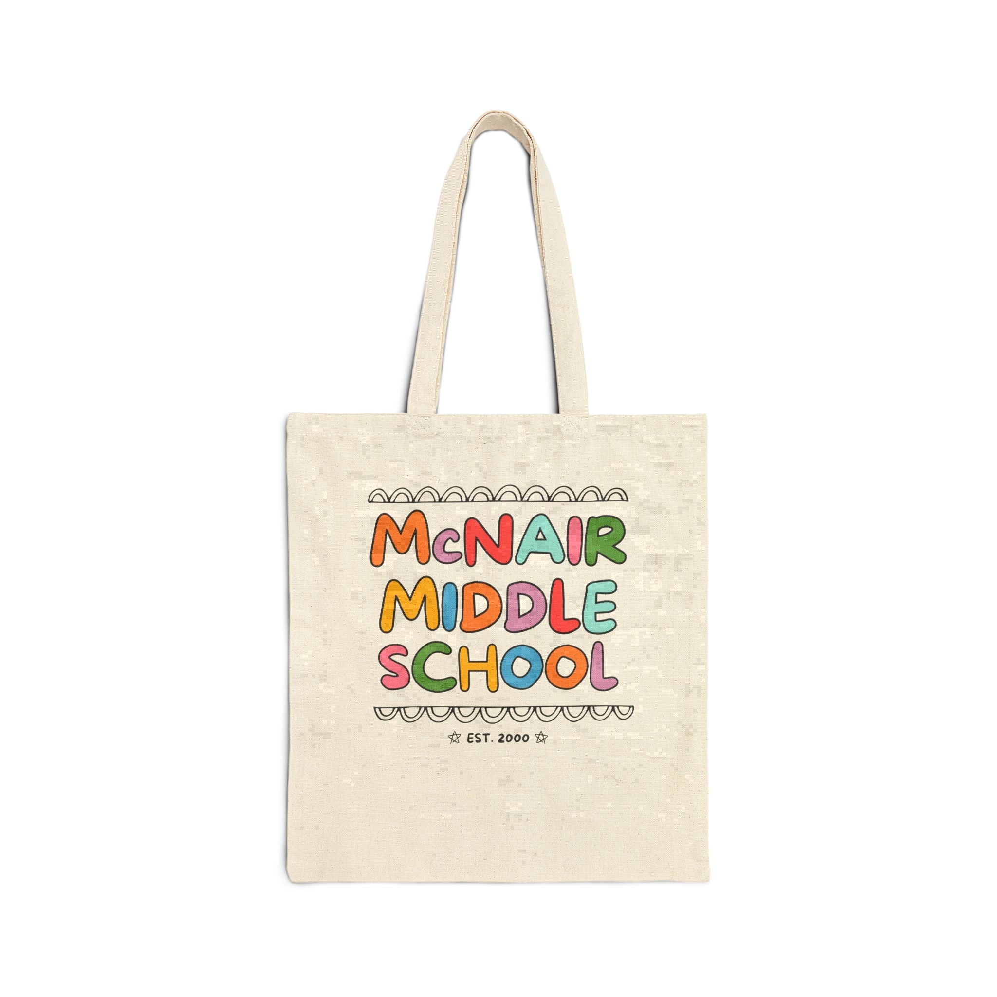 McNair Middle School Tote Bag: Rainbow Letters | FPS + Opal and June Tote Bag, Fayetteville Public Schools - Opal and June