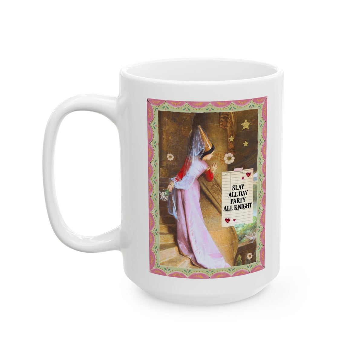 Medieval Bachelorette Party Coffee Mug with Famous Painting, Cute Whimsical Wedding Weekend Gift for Bride and Bridesmaids, Maid of Honor - Opal and June