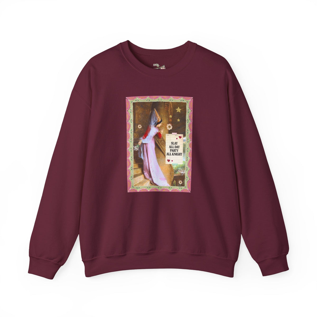 Medieval Bachelorette Party Sweatshirt with Famous Painting, Cute Whimsical Wedding Weekend Crewneck for Bride and Bridesmaids, Maid of Honor - Opal and June
