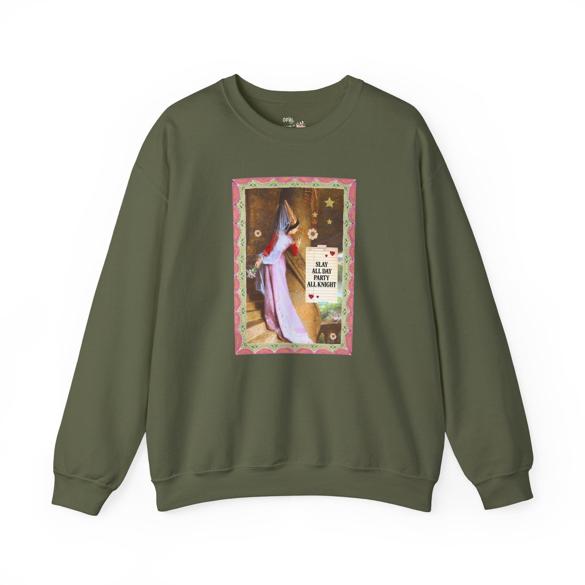 Medieval Bachelorette Party Sweatshirt with Famous Painting, Cute Whimsical Wedding Weekend Crewneck for Bride and Bridesmaids, Maid of Honor - Opal and June