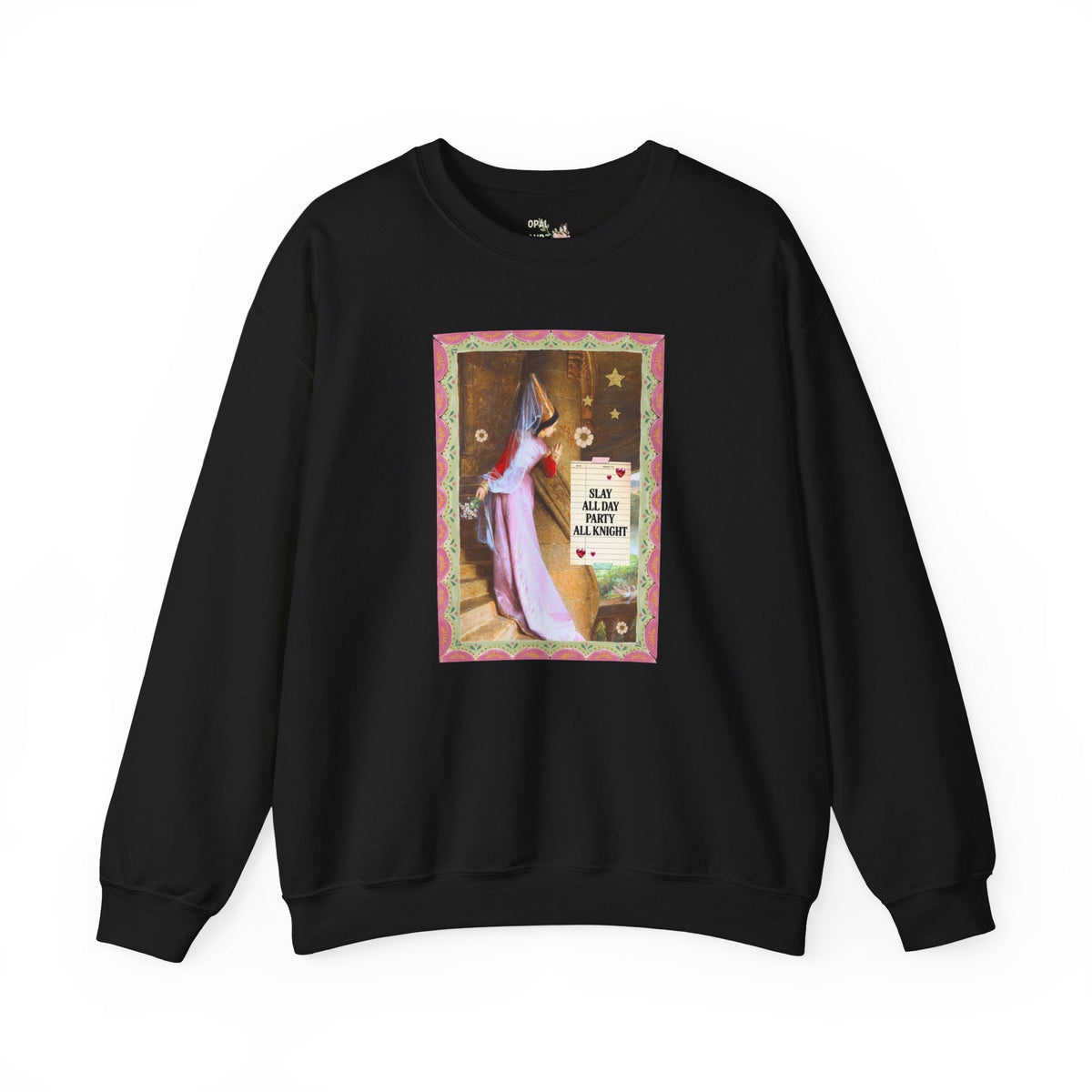 Medieval Bachelorette Party Sweatshirt with Famous Painting, Cute Whimsical Wedding Weekend Crewneck for Bride and Bridesmaids, Maid of Honor - Opal and June