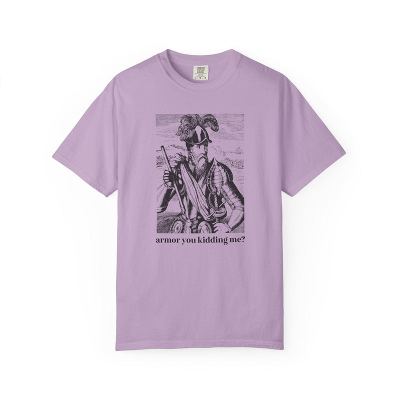 Medieval History Buff Tee Shirt with Funny Saying: Armor You Kidding Me? Silly Goblincore T-Shirt with Knight in Armor, History Teacher Gift - Opal and June