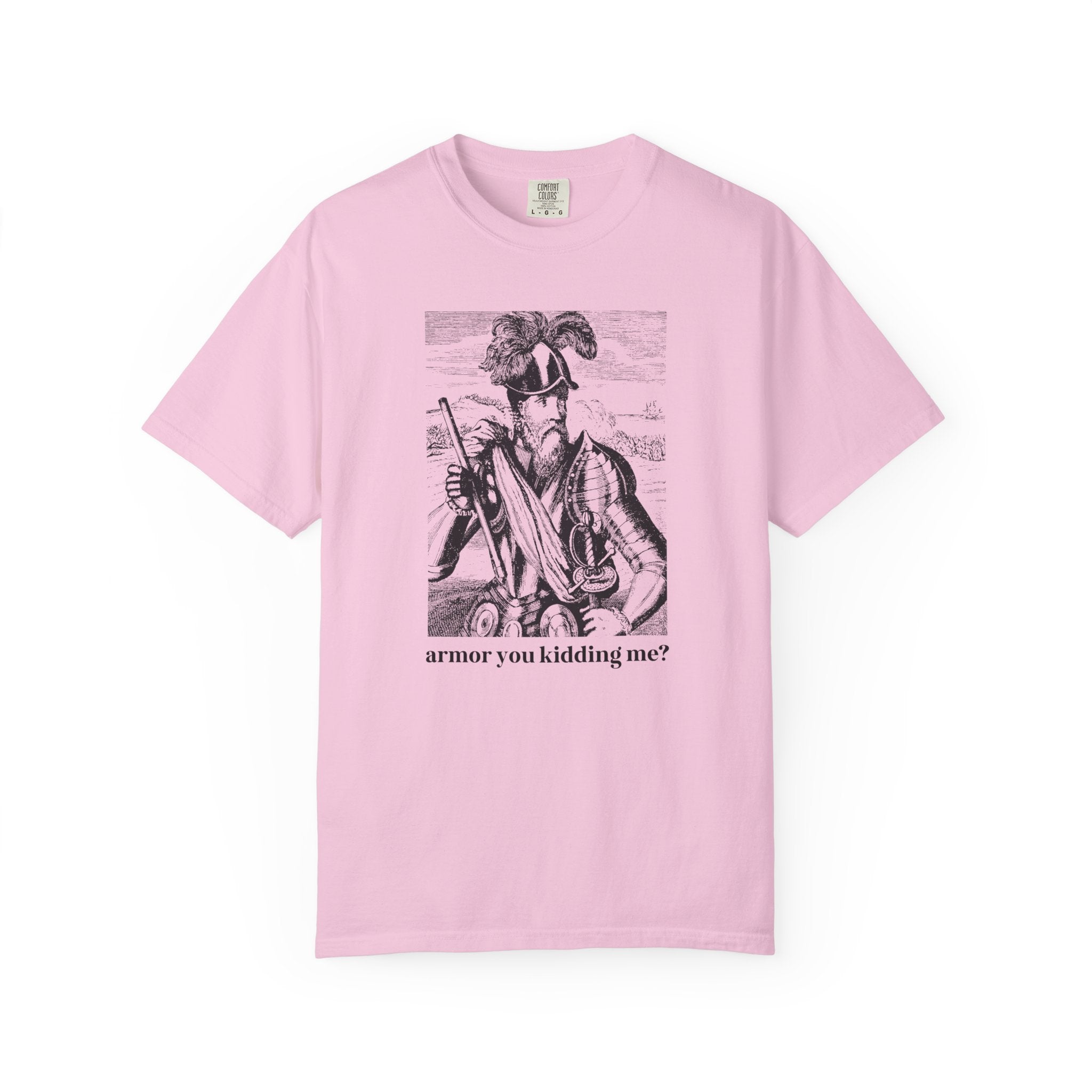 Medieval History Buff Tee Shirt with Funny Saying: Armor You Kidding Me? Silly Goblincore T-Shirt with Knight in Armor, History Teacher Gift - Opal and June