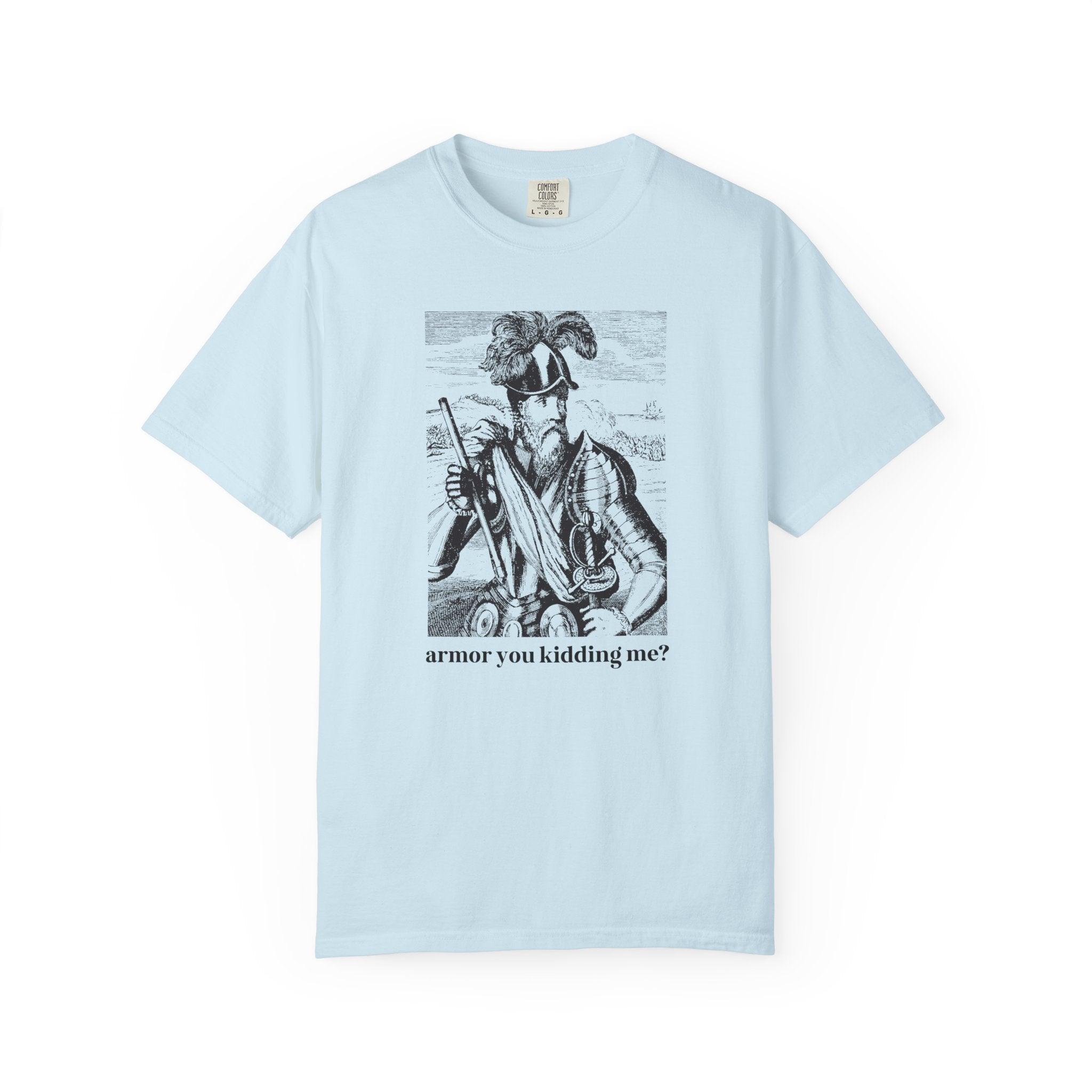 Medieval History Buff Tee Shirt with Funny Saying: Armor You Kidding Me? Silly Goblincore T-Shirt with Knight in Armor, History Teacher Gift - Opal and June