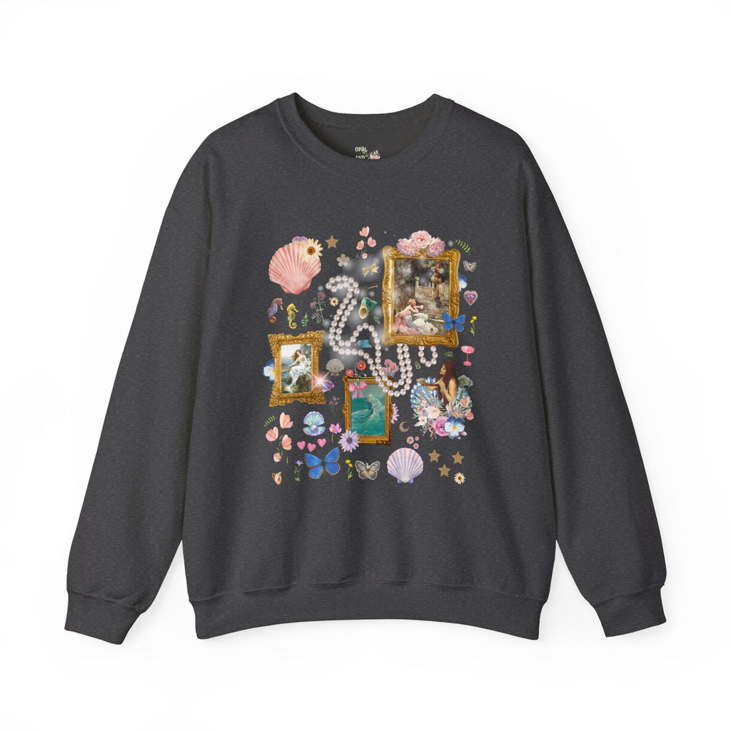 Mermaid Goblincore Sweatshirt with Famous Paintings and Flowers, Colorful Maximalist Vintage Aesthetic Shirt, Book Lover, Pressed Flowers - Opal and June