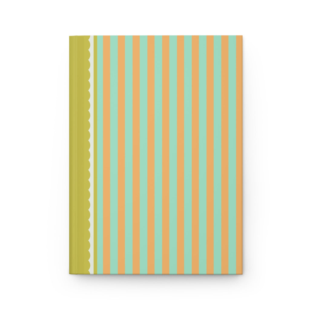 Mint and Orange Striped Notebook with Mustard Spine, Colorful Minimalist Gift for Daughter Who Journals, Present for College Student or Author - Opal and June