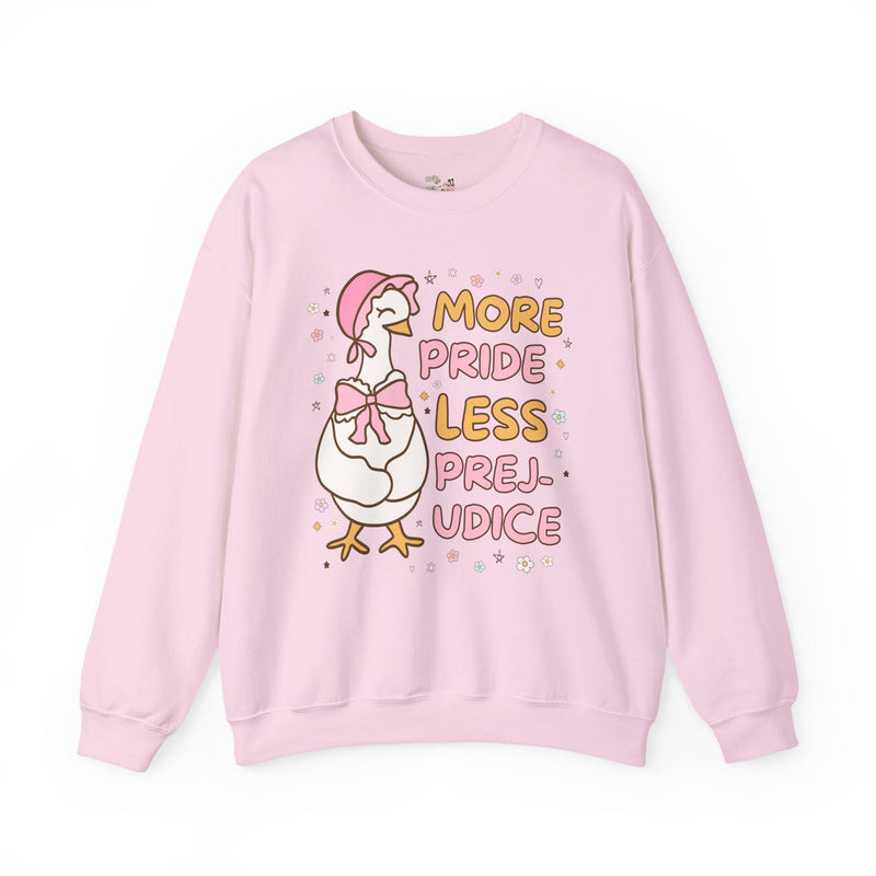 More Pride Less Prejudice: Cute Bookish Pride Month Sweatshirt for LGBTQ Ally, Book Lover Gift Idea for Lesbian Who Loves Jane Austen Novels - Opal and June