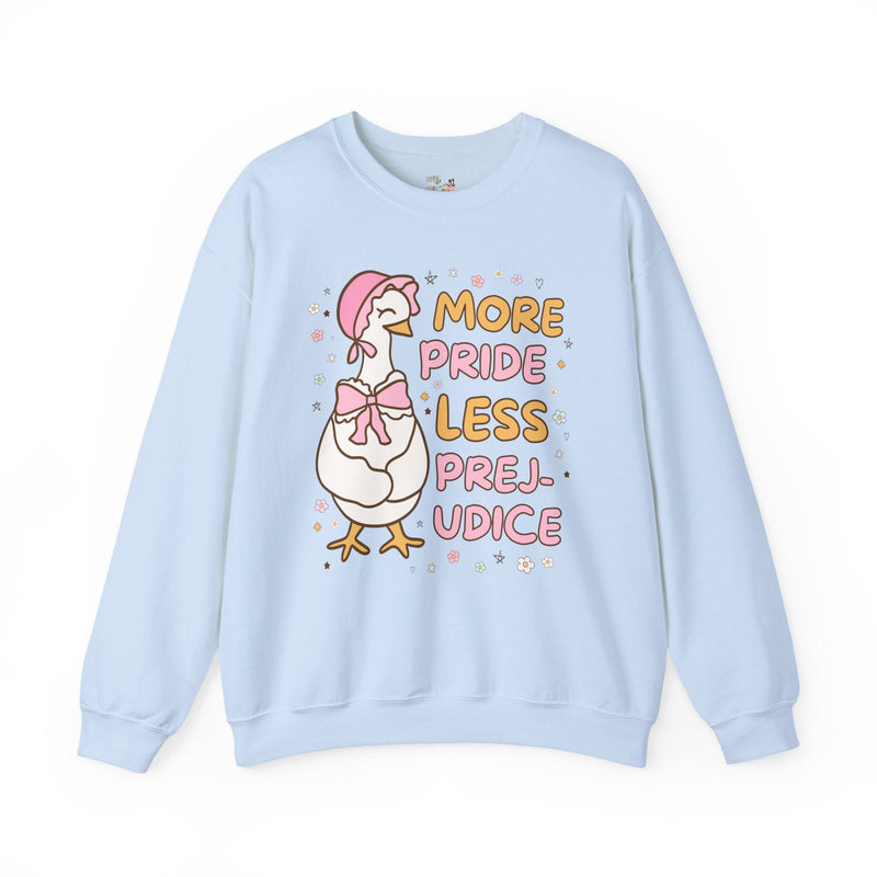 More Pride Less Prejudice: Cute Bookish Pride Month Sweatshirt for LGBTQ Ally, Book Lover Gift Idea for Lesbian Who Loves Jane Austen Novels - Opal and June