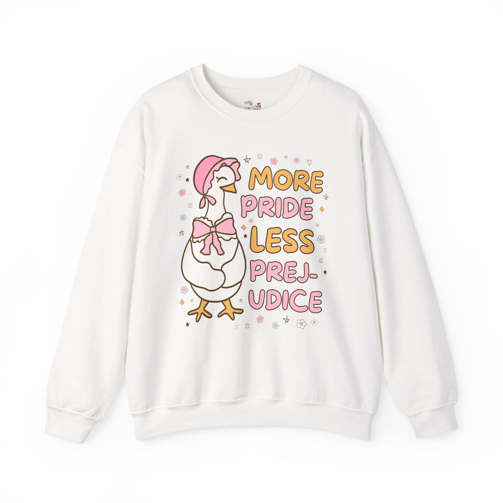 More Pride Less Prejudice: Cute Bookish Pride Month Sweatshirt for LGBTQ Ally, Book Lover Gift Idea for Lesbian Who Loves Jane Austen Novels - Opal and June