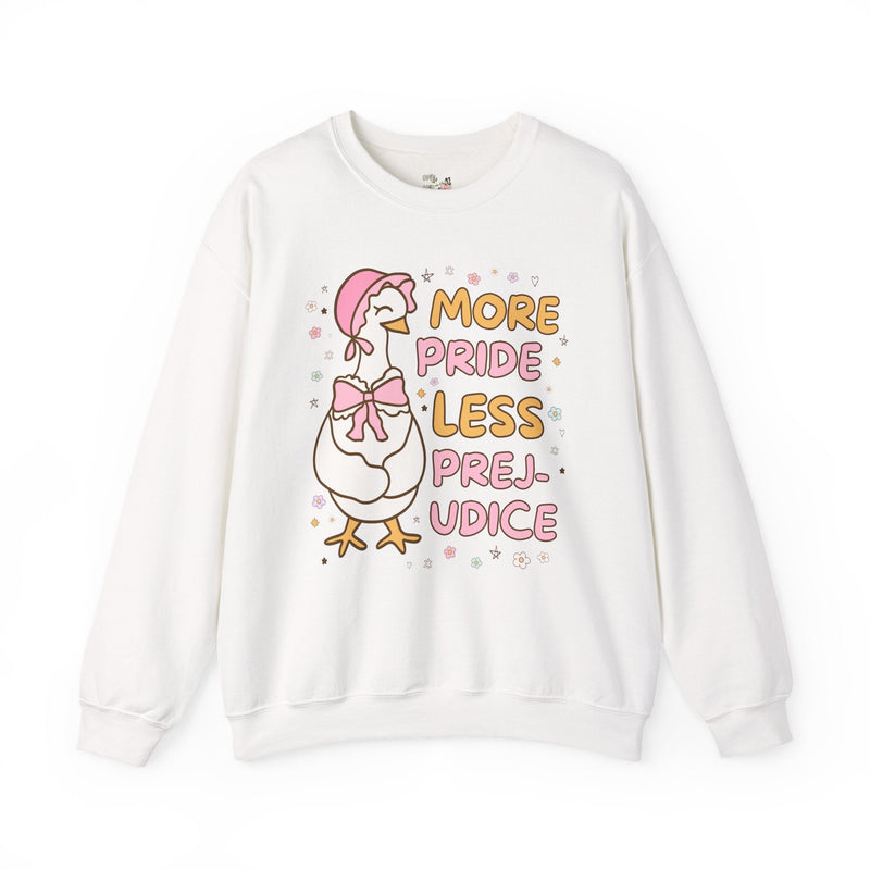 More Pride Less Prejudice: Cute Bookish Pride Month Sweatshirt for LGBTQ Ally, Book Lover Gift Idea for Lesbian Who Loves Jane Austen Novels - Opal and June