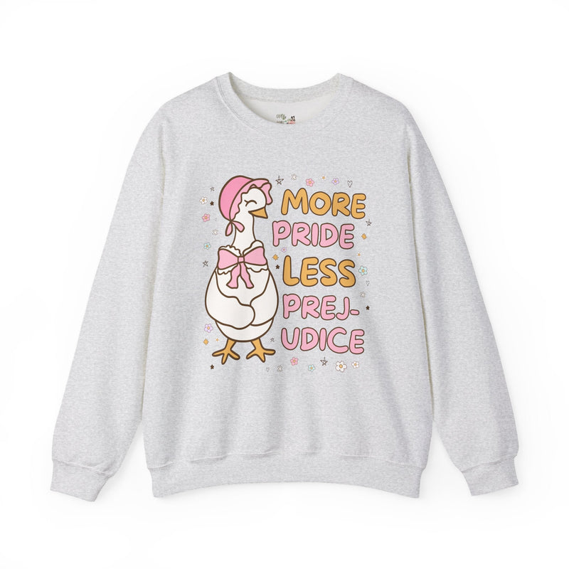 More Pride Less Prejudice: Cute Bookish Pride Month Sweatshirt for LGBTQ Ally, Book Lover Gift Idea for Lesbian Who Loves Jane Austen Novels - Opal and June