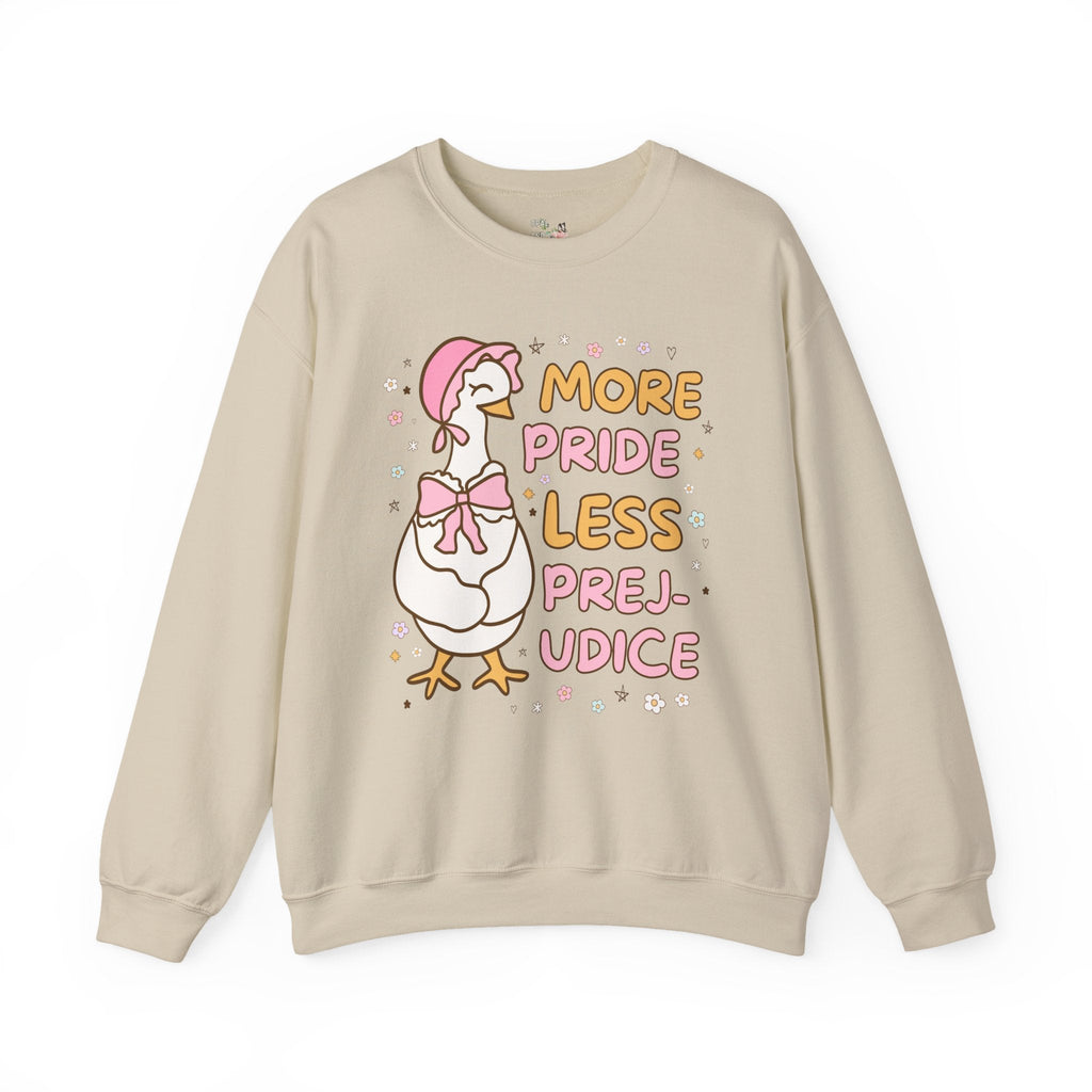 More Pride Less Prejudice: Cute Bookish Pride Month Sweatshirt for LGBTQ Ally, Book Lover Gift Idea for Lesbian Who Loves Jane Austen Novels - Opal and June