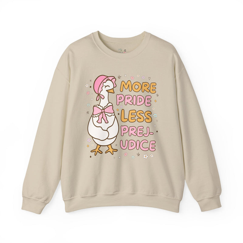 More Pride Less Prejudice: Cute Bookish Pride Month Sweatshirt for LGBTQ Ally, Book Lover Gift Idea for Lesbian Who Loves Jane Austen Novels - Opal and June