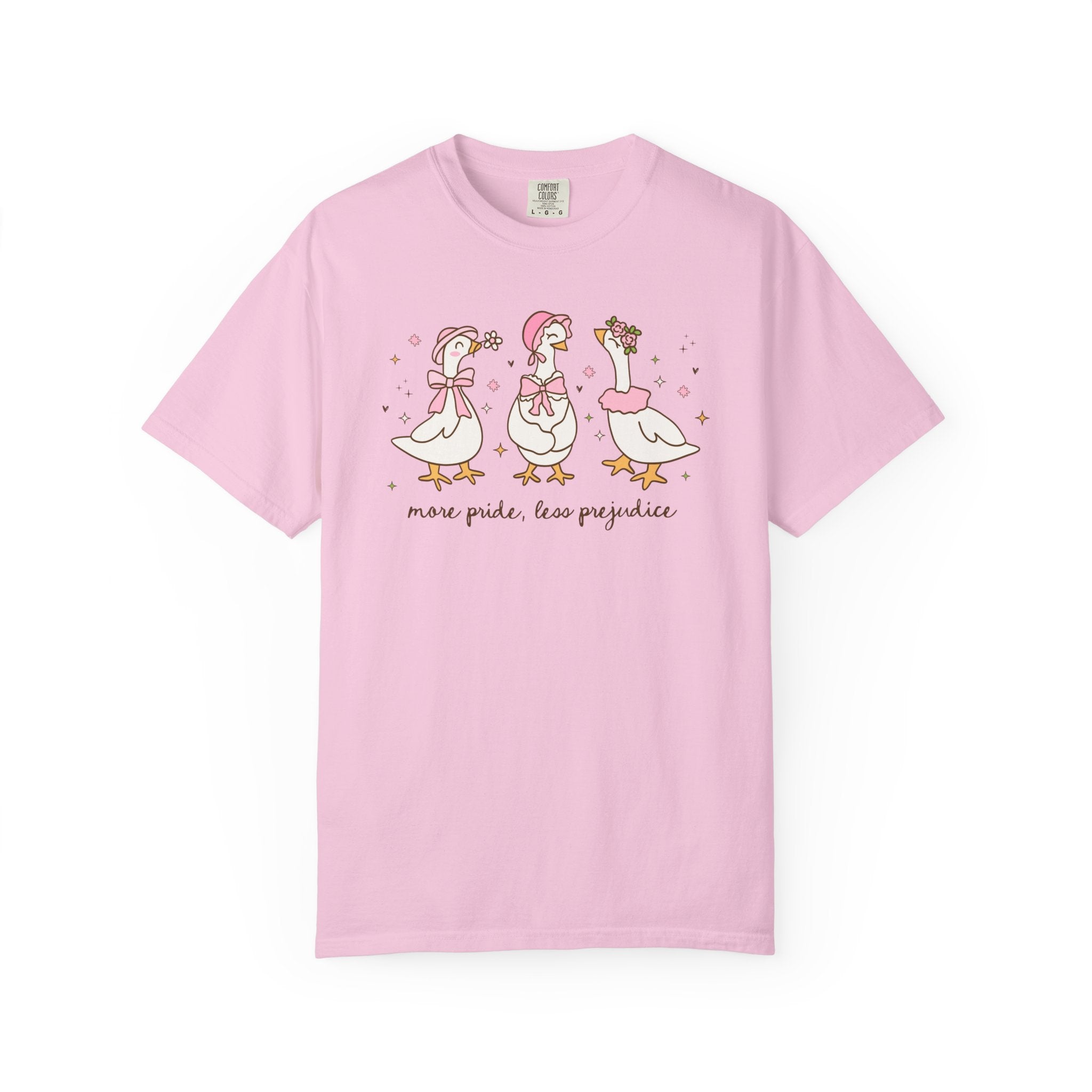 More Pride Less Prejudice: Cute Bookish Pride Month T-Shirt for LGBTQ Ally, Book Lover Gift Idea for Lesbian, Silly Goose, Jane Austen Tee - Opal and June