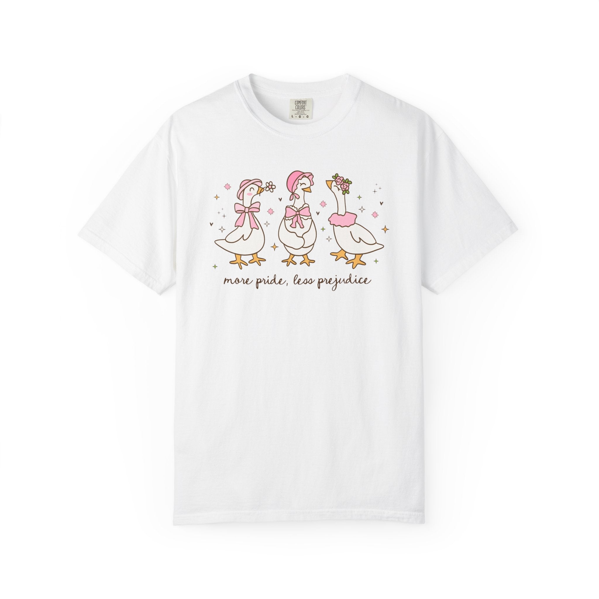 More Pride Less Prejudice: Cute Bookish Pride Month T-Shirt for LGBTQ Ally, Book Lover Gift Idea for Lesbian, Silly Goose, Jane Austen Tee - Opal and June