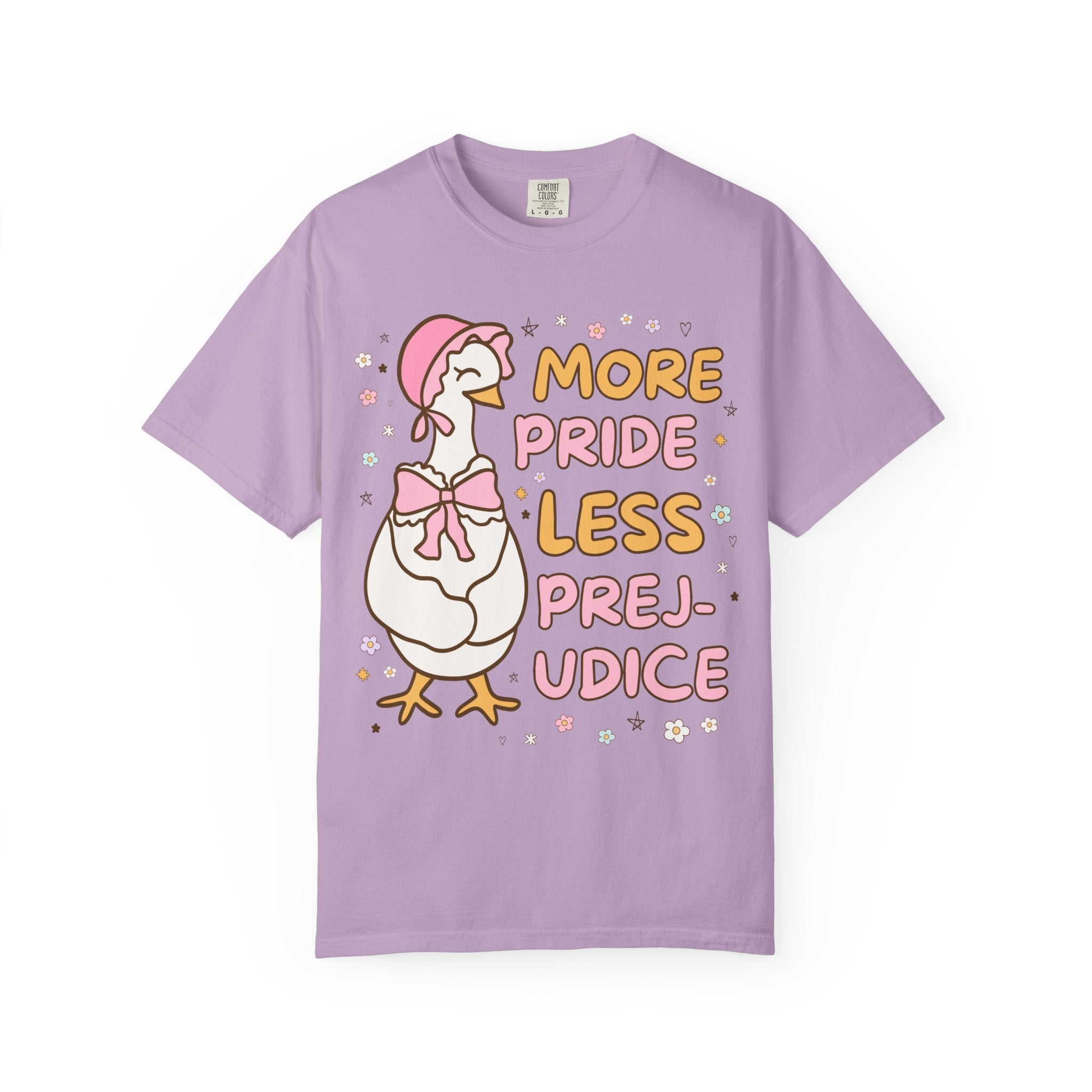 More Pride Less Prejudice: Cute Bookish Pride Month T-Shirt for LGBTQ Ally, Book Lover Gift Idea for Lesbian Who Loves Jane Austen Novels - Opal and June