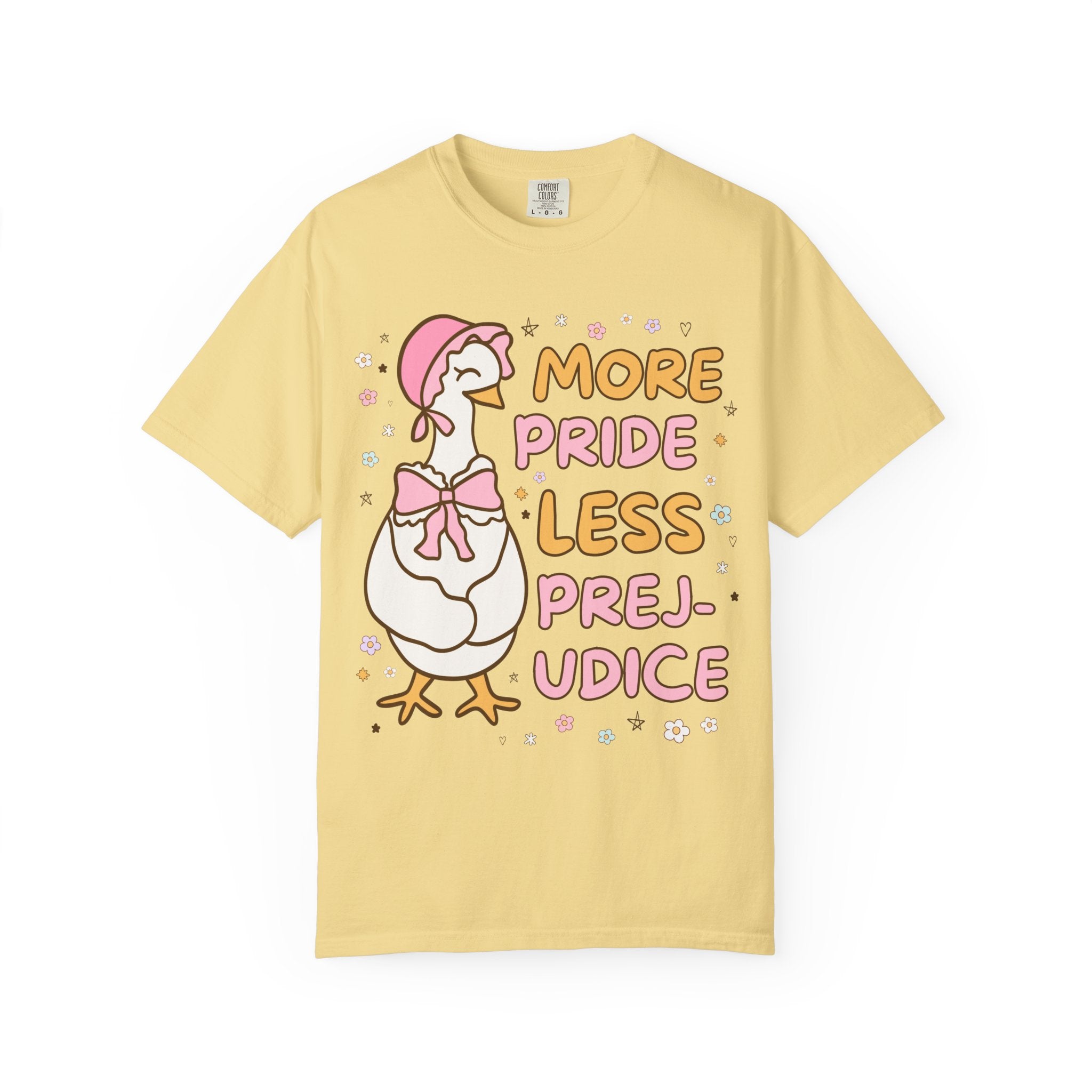 More Pride Less Prejudice: Cute Bookish Pride Month T-Shirt for LGBTQ Ally, Book Lover Gift Idea for Lesbian Who Loves Jane Austen Novels - Opal and June