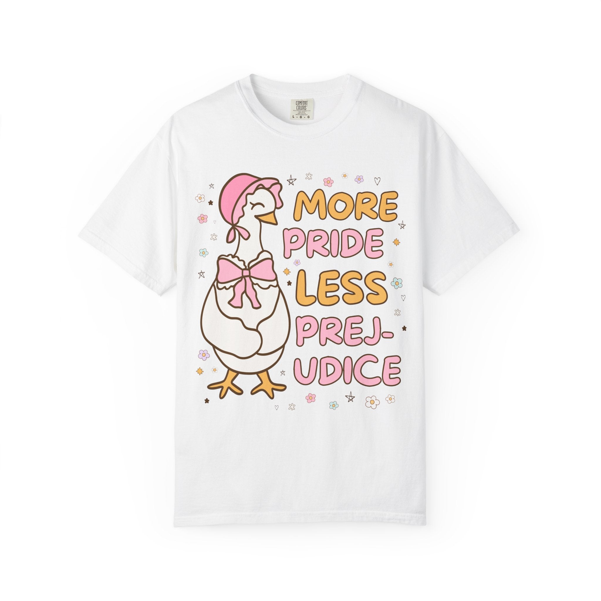 More Pride Less Prejudice: Cute Bookish Pride Month T-Shirt for LGBTQ Ally, Book Lover Gift Idea for Lesbian Who Loves Jane Austen Novels - Opal and June