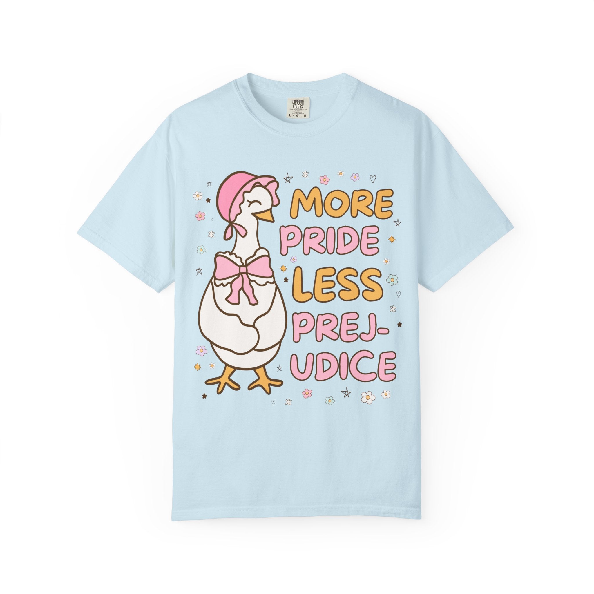 More Pride Less Prejudice: Cute Bookish Pride Month T-Shirt for LGBTQ Ally, Book Lover Gift Idea for Lesbian Who Loves Jane Austen Novels - Opal and June