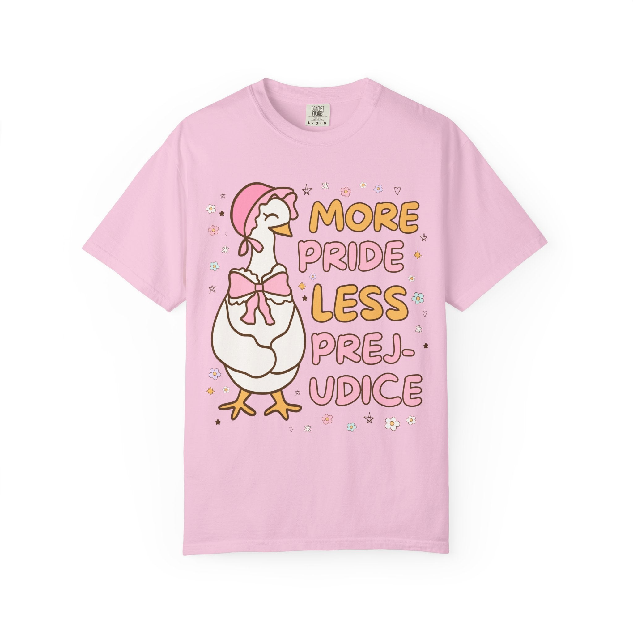 More Pride Less Prejudice: Cute Bookish Pride Month T-Shirt for LGBTQ Ally, Book Lover Gift Idea for Lesbian Who Loves Jane Austen Novels - Opal and June