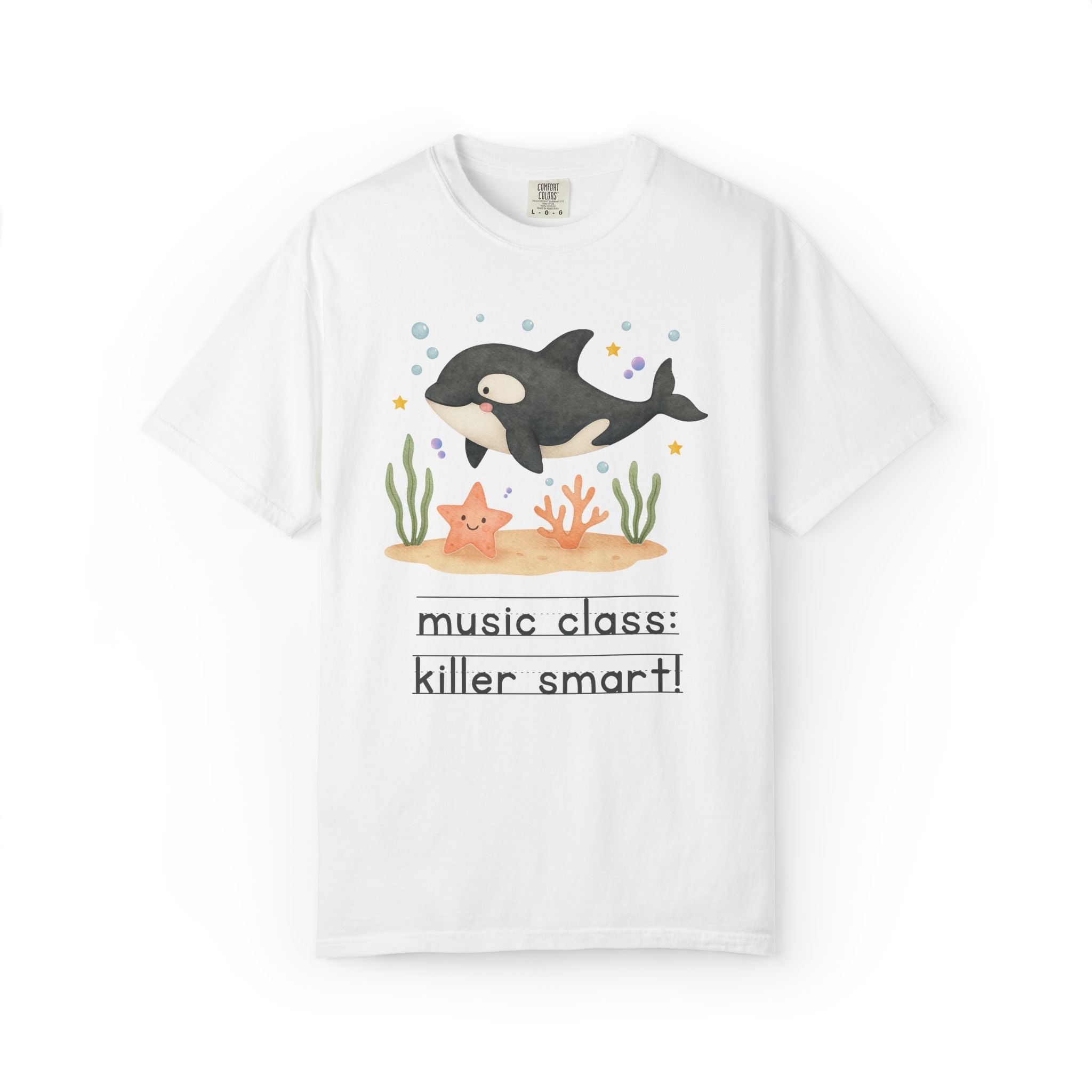 Music Class: Killer Smart Matching Teacher Tee Shirt for Back to School or Testing Day, Cute and Nostalgic Ocean Animal Orca Whale - Opal and June
