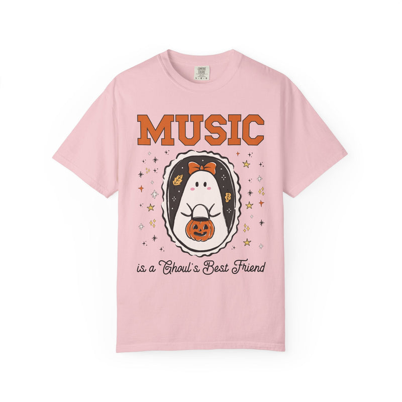 Music Teacher Halloween Tee Shirt with Cute Ghost Wearing a Bow, Funny Saying Music LoverT-Shirt with Stars, Halloween Band Director Gift - Opal and June