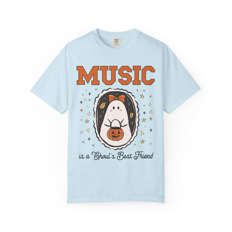 Music Teacher Halloween Tee Shirt with Stars, Cute Ghost Lover Halloween Tee for Music Department, Funny Band Director or Choir Director Tee - Opal and June