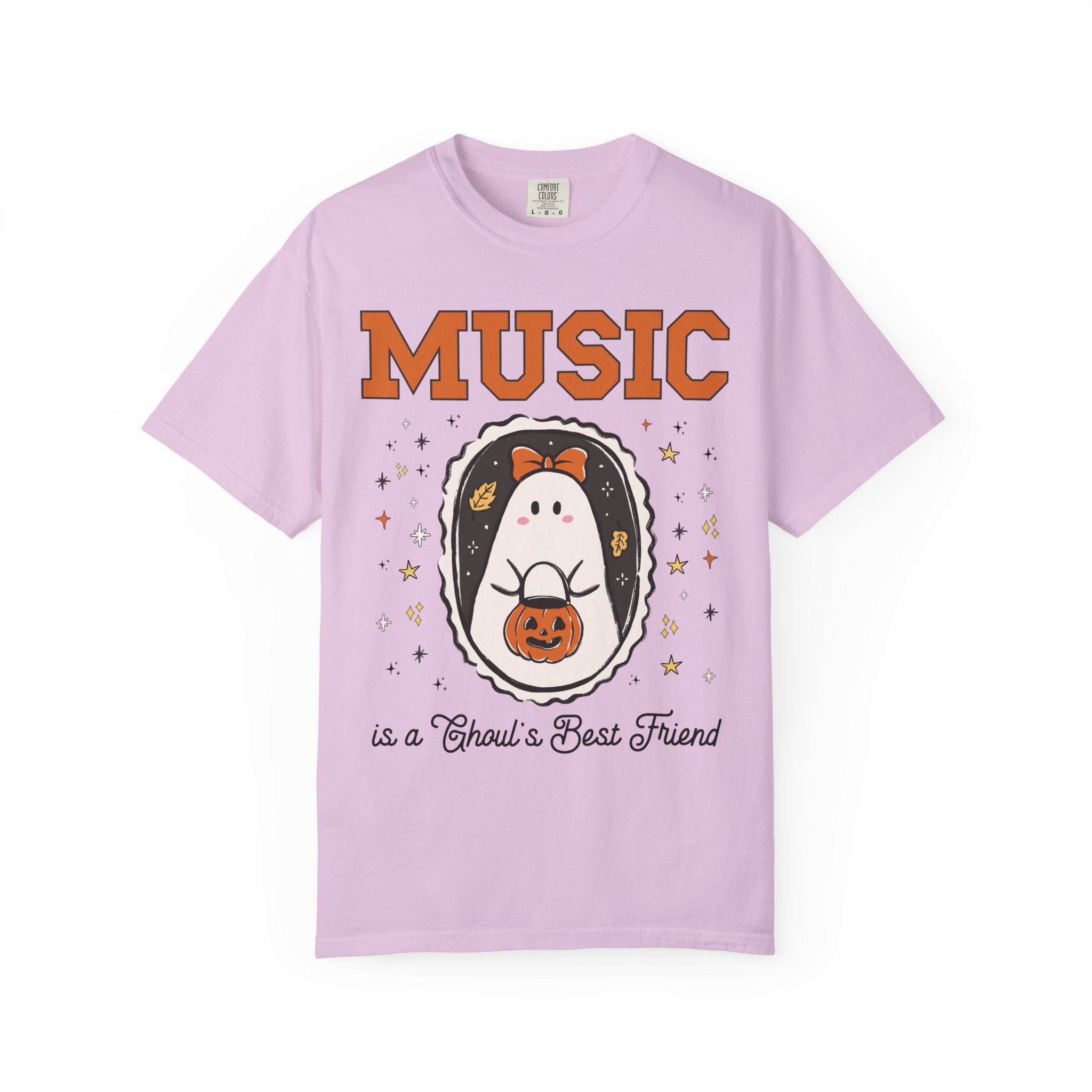 Music Teacher Halloween Tee Shirt with Stars, Cute Ghost Lover Halloween Tee for Music Department, Funny Band Director or Choir Director Tee - Opal and June