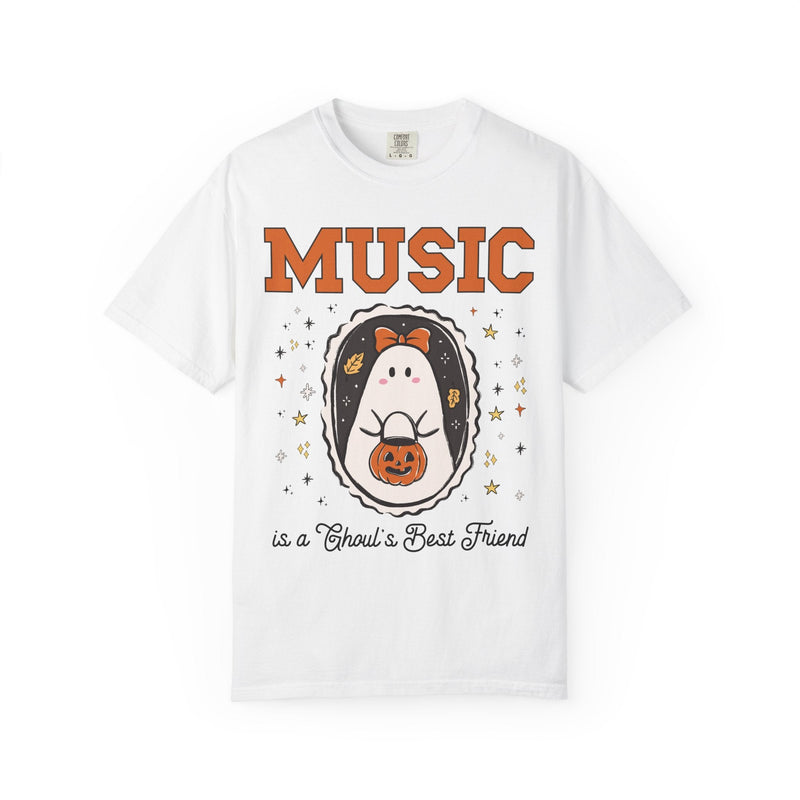 Music Teacher Halloween Tee Shirt with Stars, Cute Ghost Lover Halloween Tee for Music Department, Funny Band Director or Choir Director Tee - Opal and June