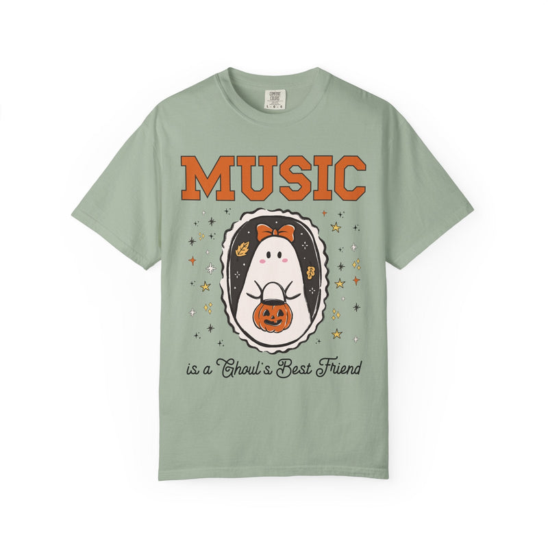 Music Teacher Halloween Tee Shirt with Stars, Cute Ghost Lover Halloween Tee for Music Department, Funny Band Director or Choir Director Tee - Opal and June