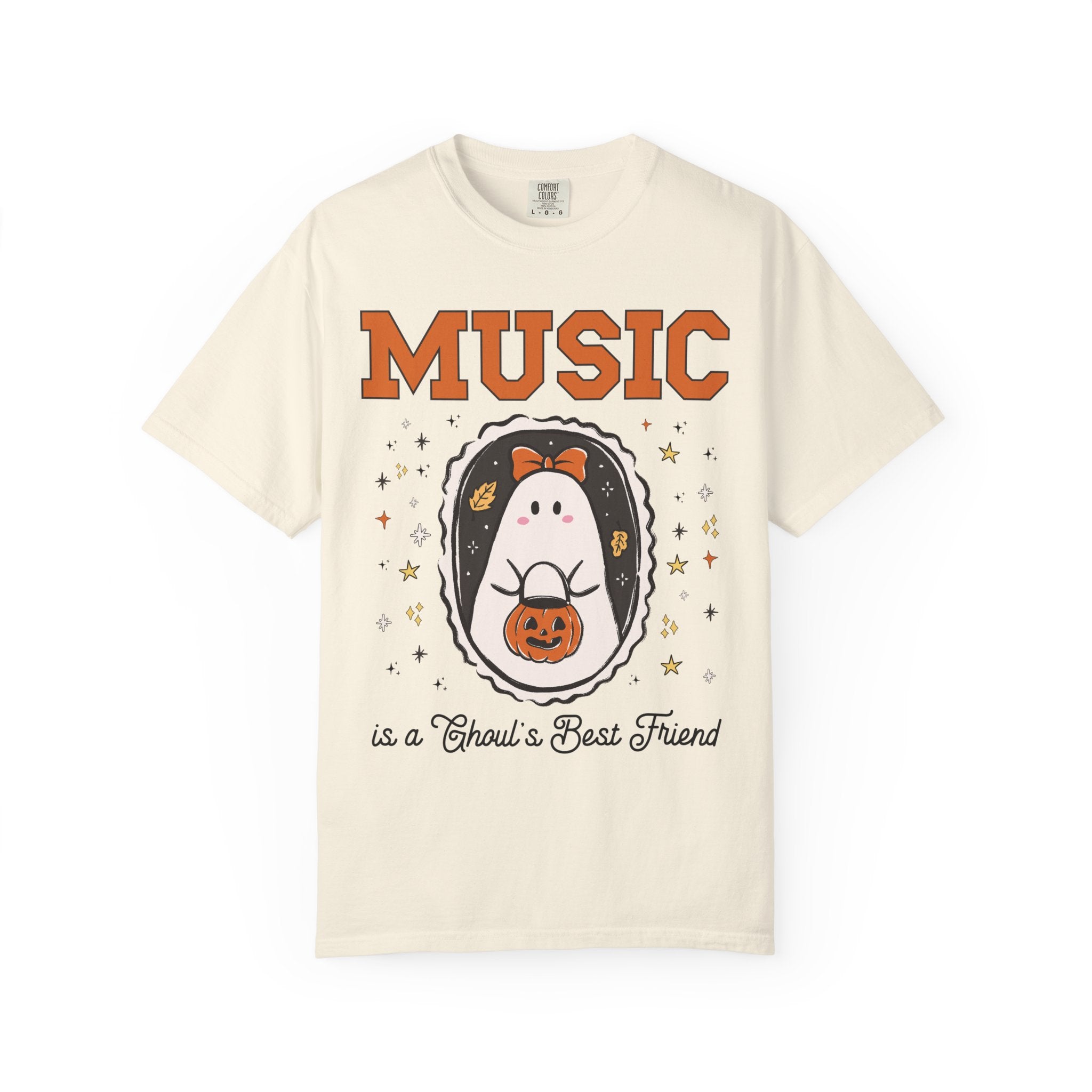 Music Teacher Halloween Tee Shirt with Stars, Cute Ghost Lover Halloween Tee for Music Department, Funny Band Director or Choir Director Tee - Opal and June