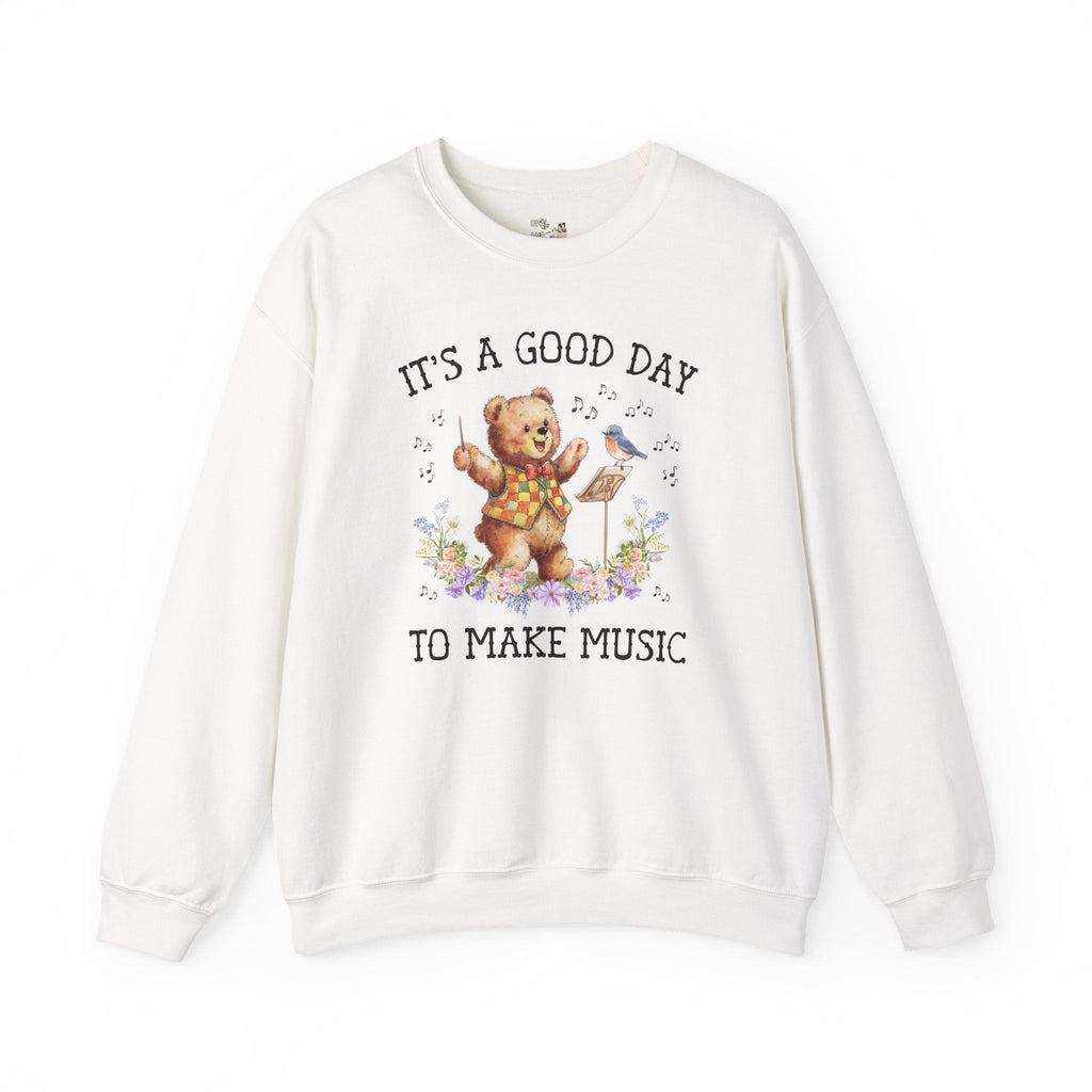 Music Teacher Sweatshirt for Orchestra Teacher or Choir Director, Funny Saying Cottagecore Bear Crewneck for Band Director Who Loves Animals - Opal and June