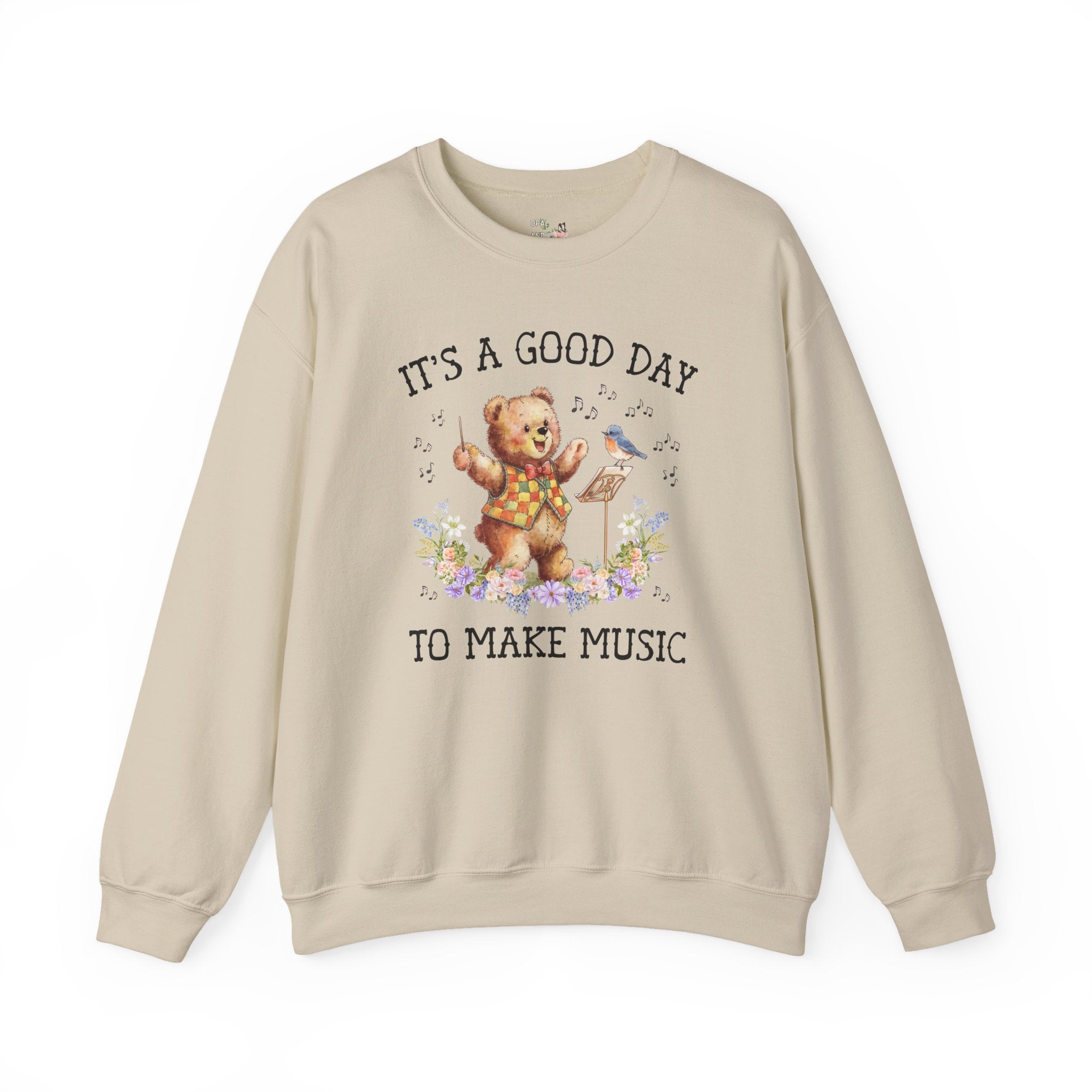 Music Teacher Sweatshirt for Orchestra Teacher or Choir Director, Funny Saying Cottagecore Bear Crewneck for Band Director Who Loves Animals - Opal and June
