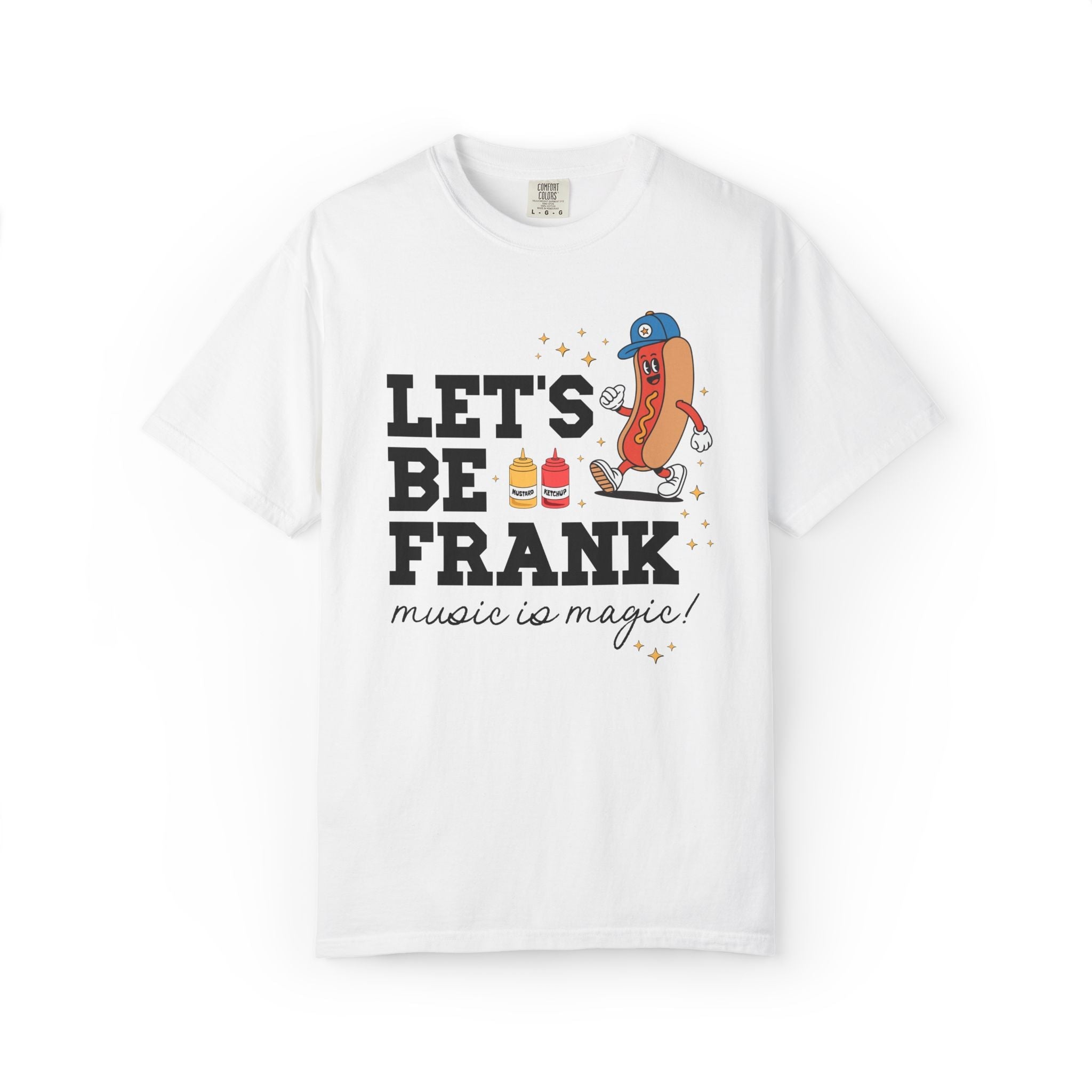 Music Teacher T-Shirt with Hot Dogs: Let's Be Frank, Silly Matching Teacher Tee for Baseball Coach Shirt or Teacher Who Loves Baseball - Opal and June