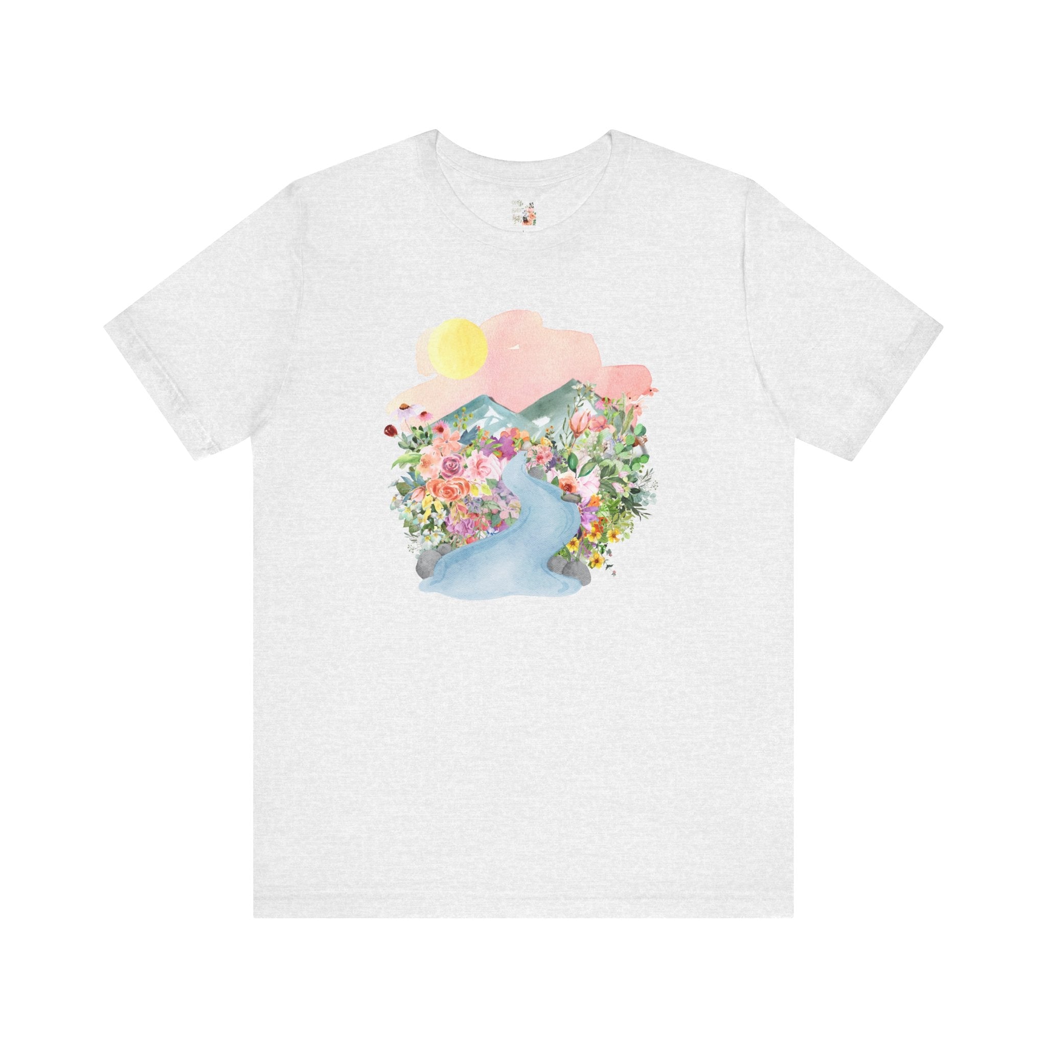 Nature Tee: Mountain River with Flowers - Opal and June