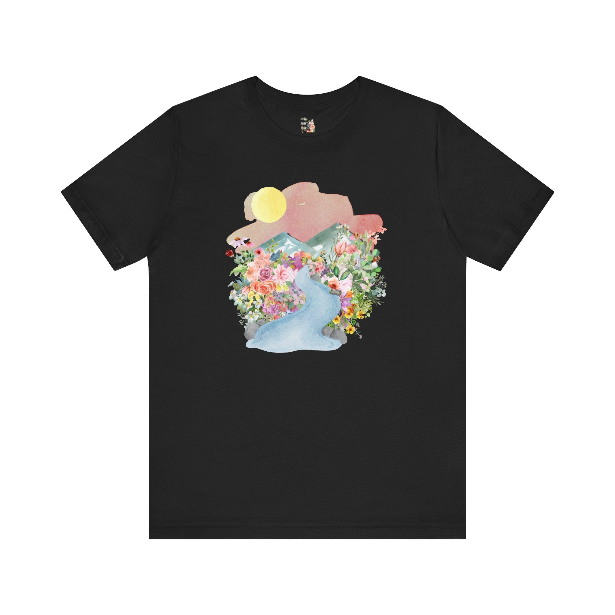 Nature Tee: Mountain River with Flowers - Opal and June