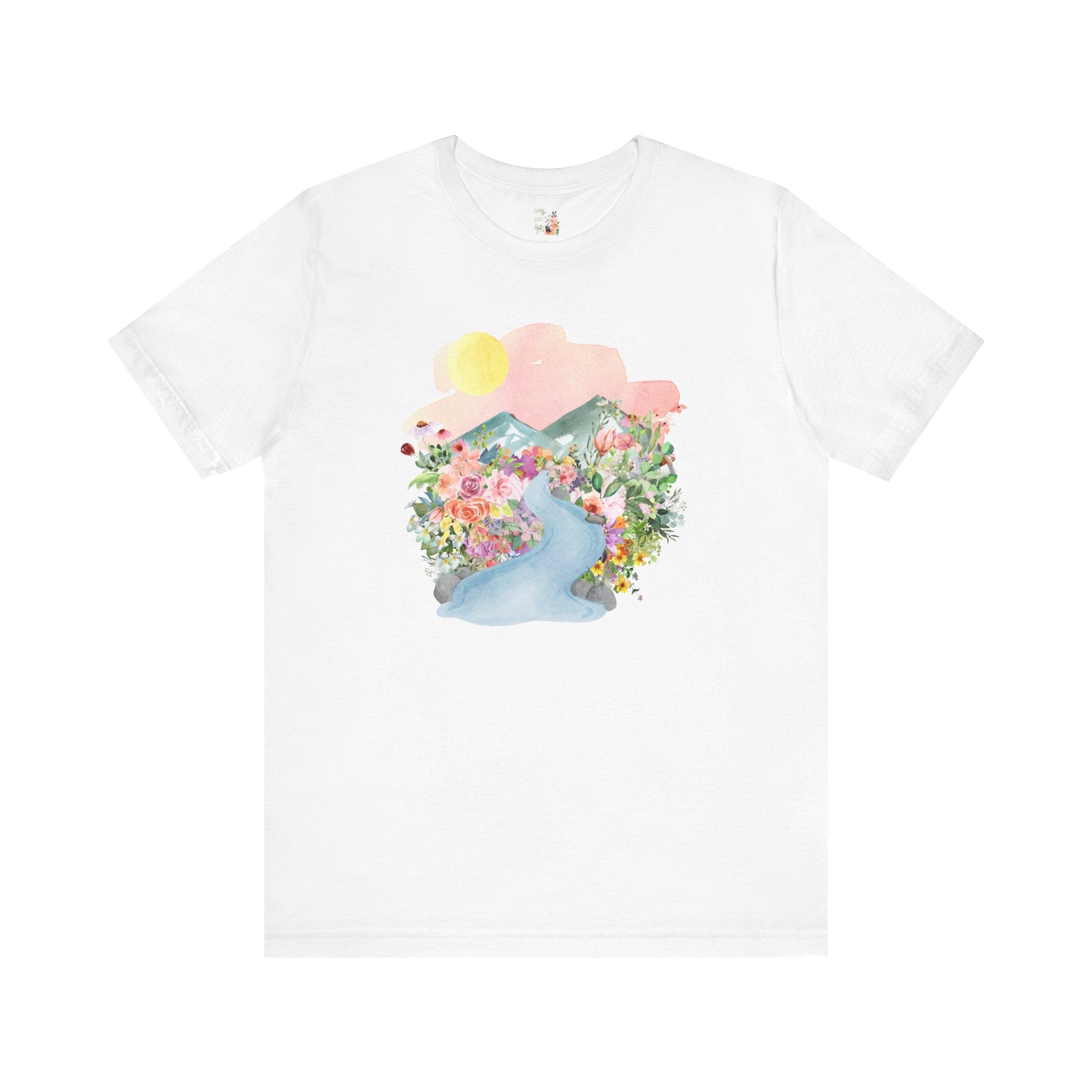 Nature Tee: Mountain River with Flowers - Opal and June