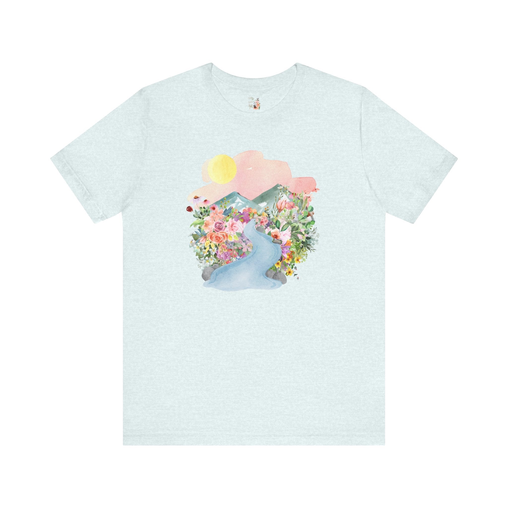 Nature Tee: Mountain River with Flowers - Opal and June