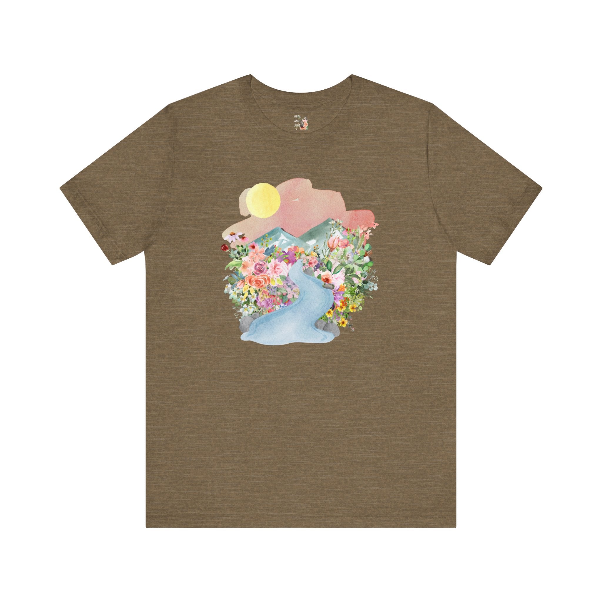 Nature Tee: Mountain River with Flowers - Opal and June
