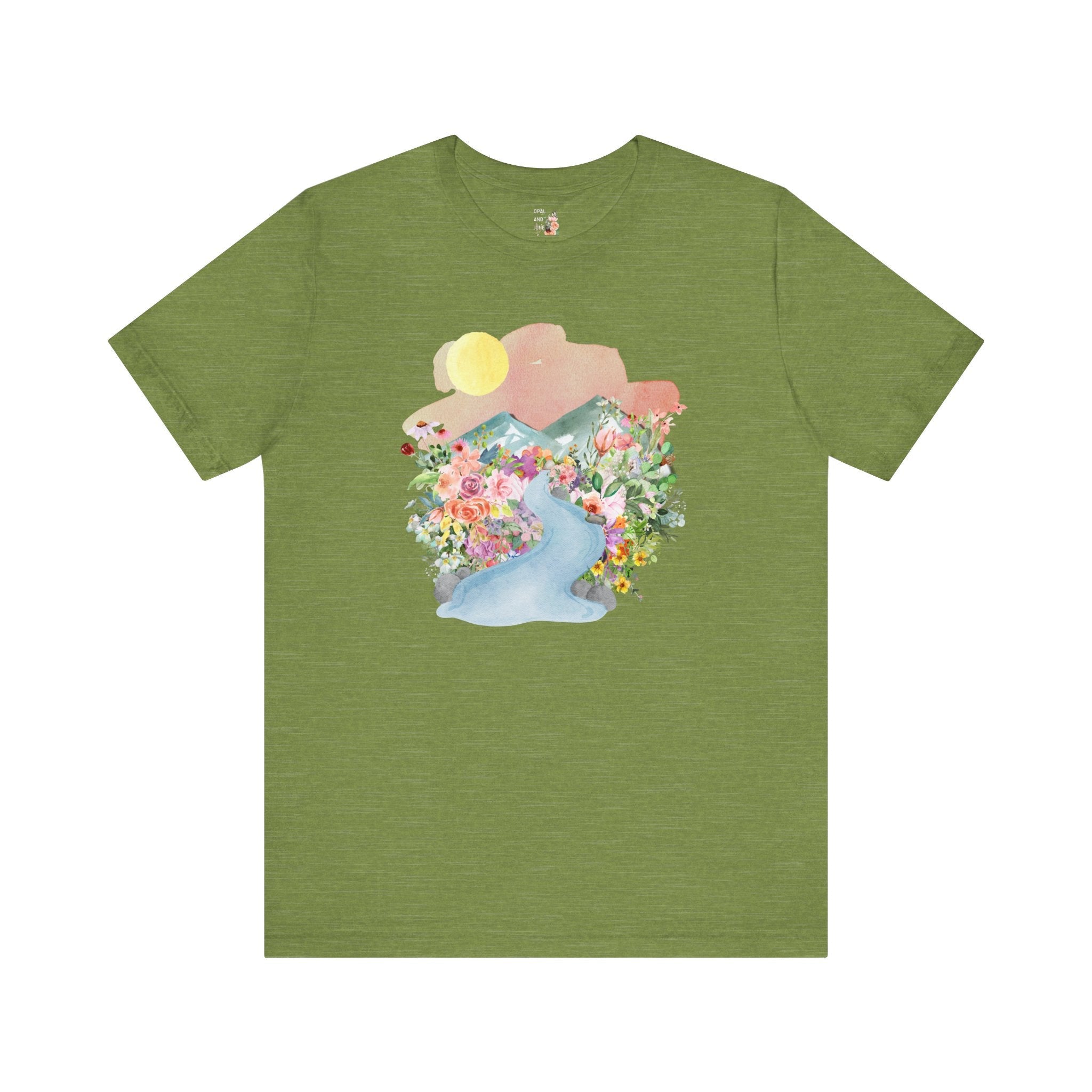 Nature Tee: Mountain River with Flowers - Opal and June