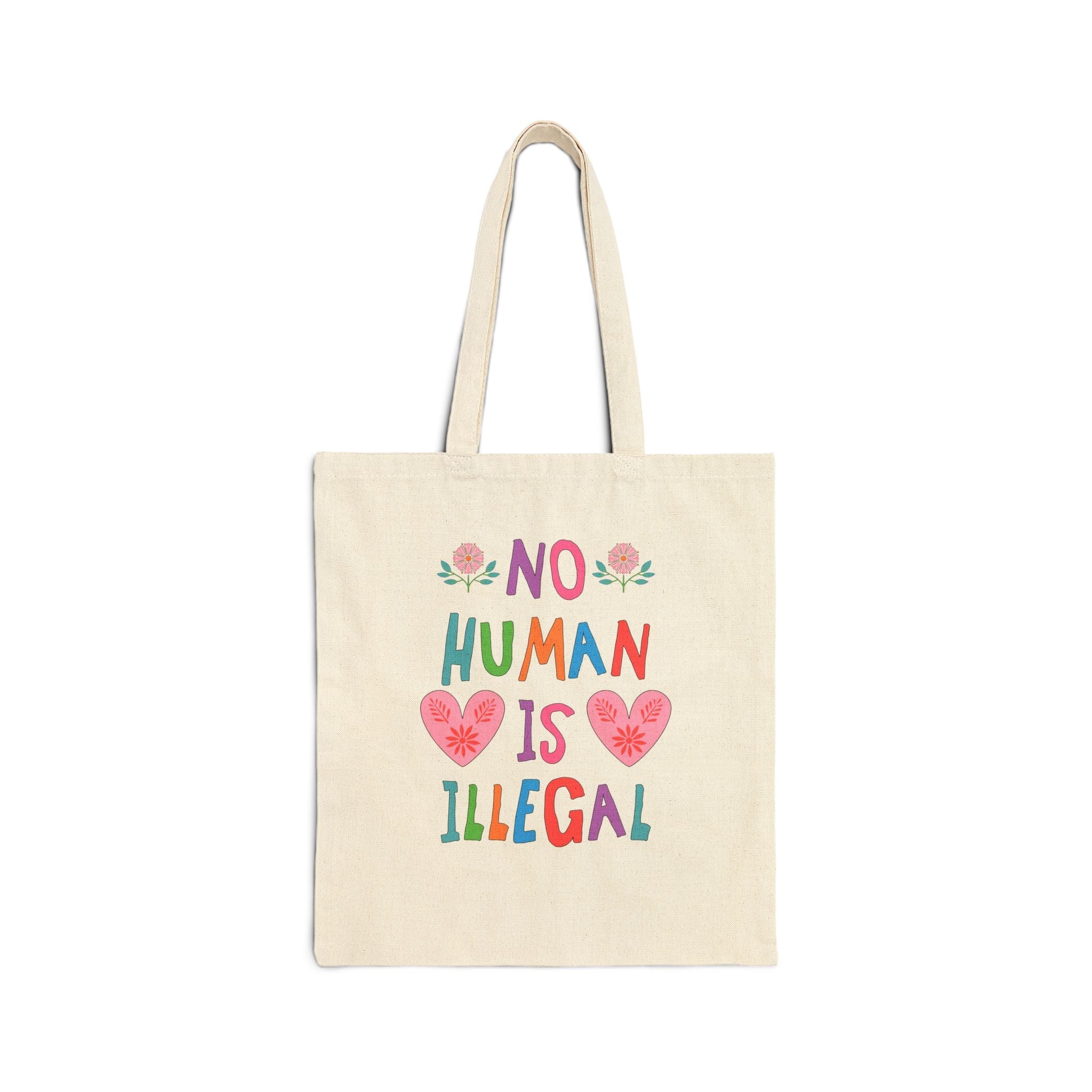 No Human is Illegal Abolish Ice Tote Bag with Hearts and Flowers, Kitschy Maximalist Tote Bag for Leftist - Opal and June