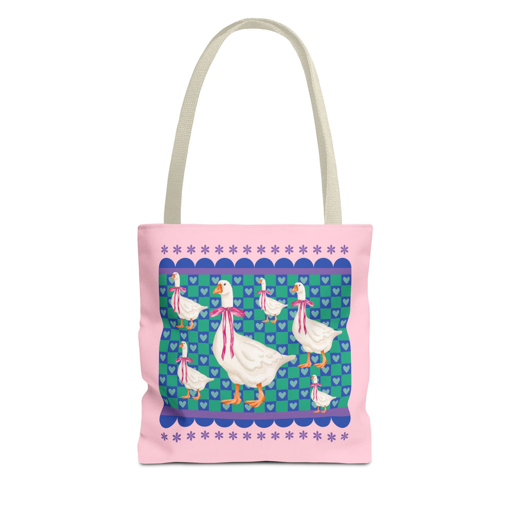 Nostalgic Silly Goose Tote Bag with Cute Coquette Bows and Adorable Doodle Hearts, 90s Aesthetic Soft Girl Style Tote Bag for Animal Lover - Opal and June