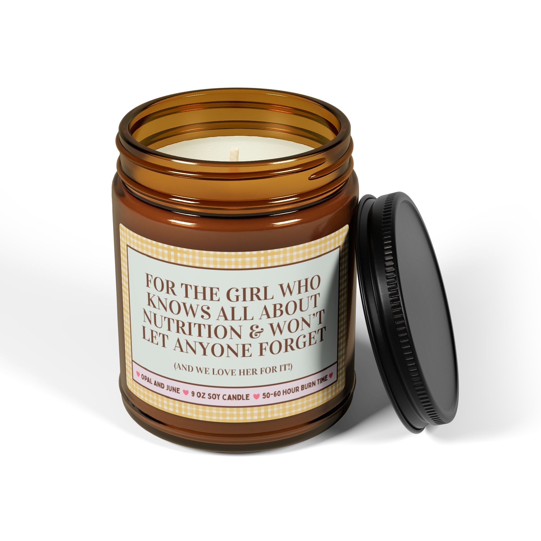 Nutrition Scientist or Dietician Gift: 9 Oz Soy Candle, For the Girl Who Knows All About Nutrition, Science Major, Food Science Teacher Gift - Opal and June